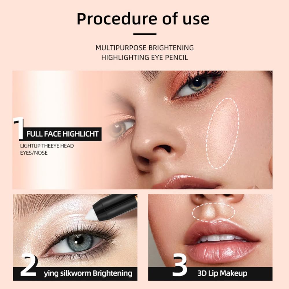 3Pcs Monochrome Cream Shimmer Glitter Eyeshadow Pencil Stick for Women, Eye Shadow Eyeliner Pencil Sticks Makeup, sombras para ojos, Waterproof, Vegan & Cruelty-Free, (01+02+06, 3Pcs)