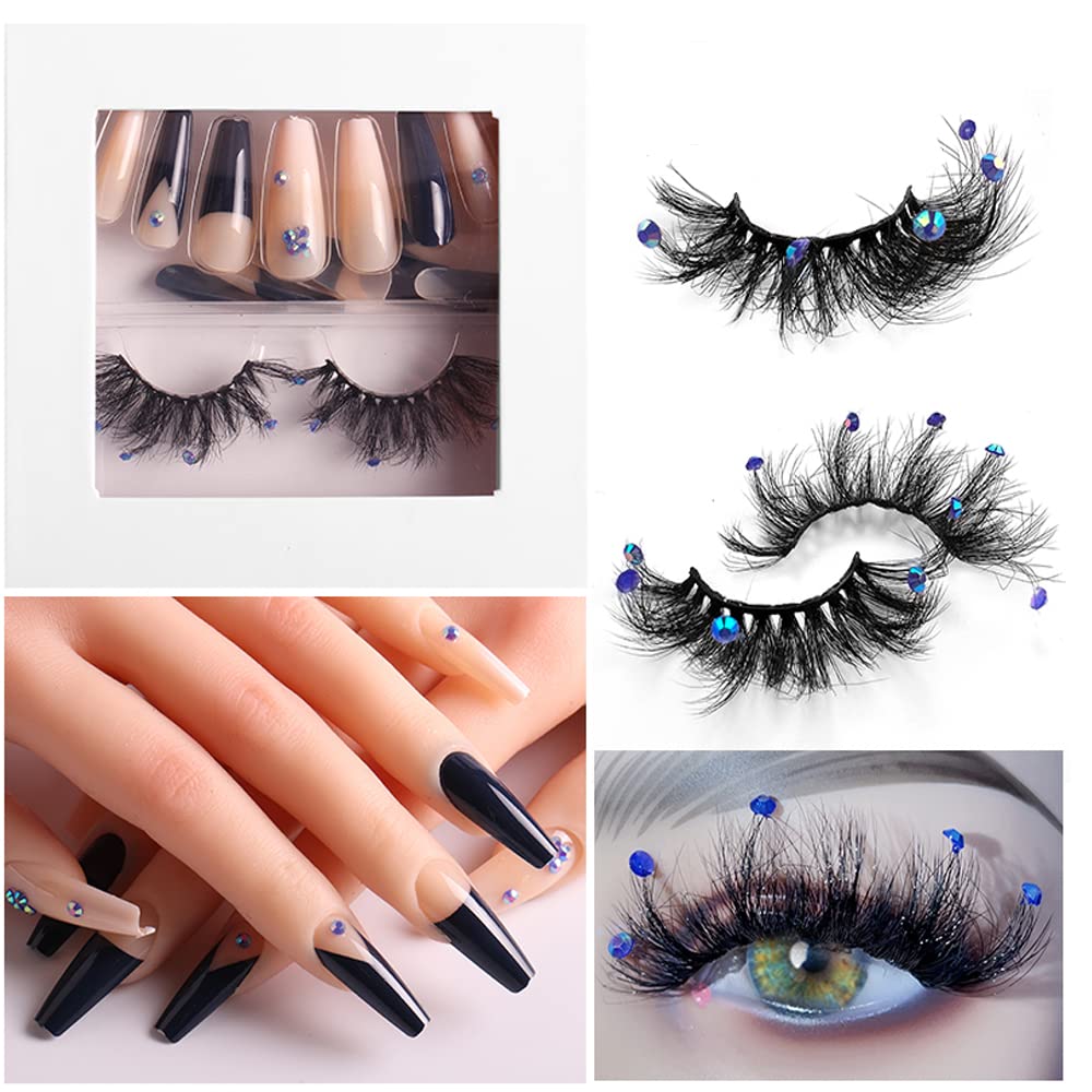 HBZGTLAD 3 in1 color eyeline Press On Nail with Eyelash Packing Boxes Set Package Pink White DIY Lashes and Nail Suit Box 1set… (SET-59)