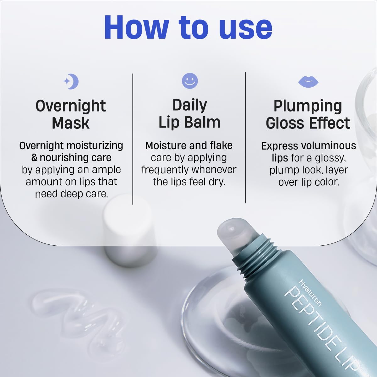 DERMATORY Hyalluron Peptide Volume Lip Mask Balm - Hydrating & Moisturizing Lip Mask for Day & Night Care (10ml)