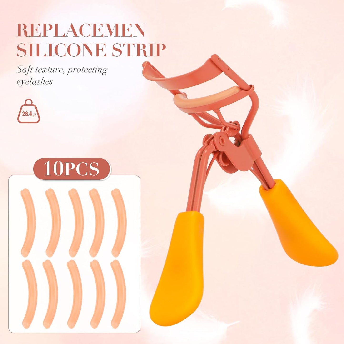 Eyelash Curler with Pads, Lash Curler with 10 Extra Silicone Replacement Pads, Comfortable Grip for Effortless Curling – Eyelashes for The Perfect Eye Contour (Honeydew Orange)