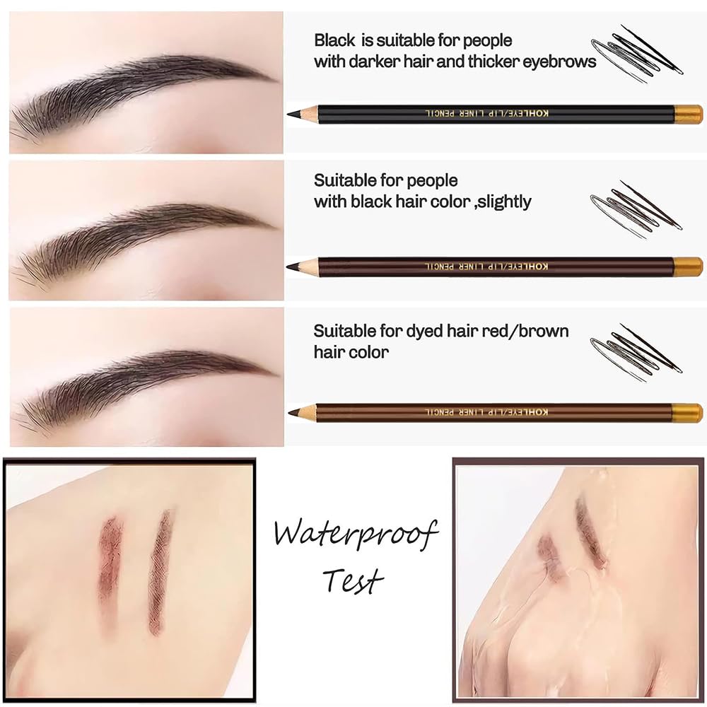 5Pcs Wooden Hard-Core Eyebrow Pencils for Women, Dark Brown Eyebrow and Eyeliner Pencil, Long Lasting Waterproof and Sweat-Proof, Beginner Makeup Brow Pencil, Create a Natural Eye Brow