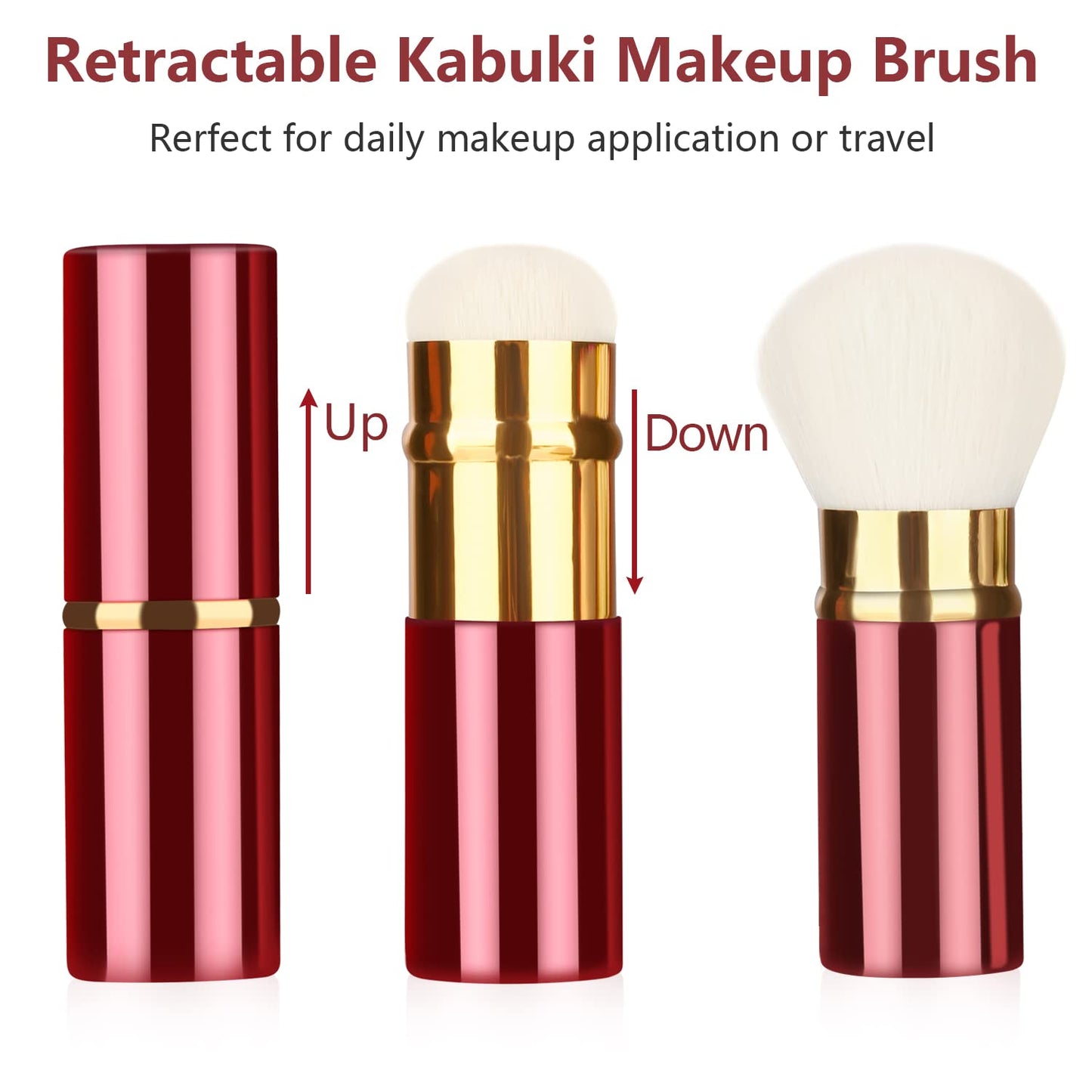 Falliny Retractable Makeup Brushes, Travel Face Kabuki Blush Brush, Portable Powder Brush with Cover for Blush, Sunscreen,Bronzer, Buffing, Highlighter Flawless Powder Cosmetics