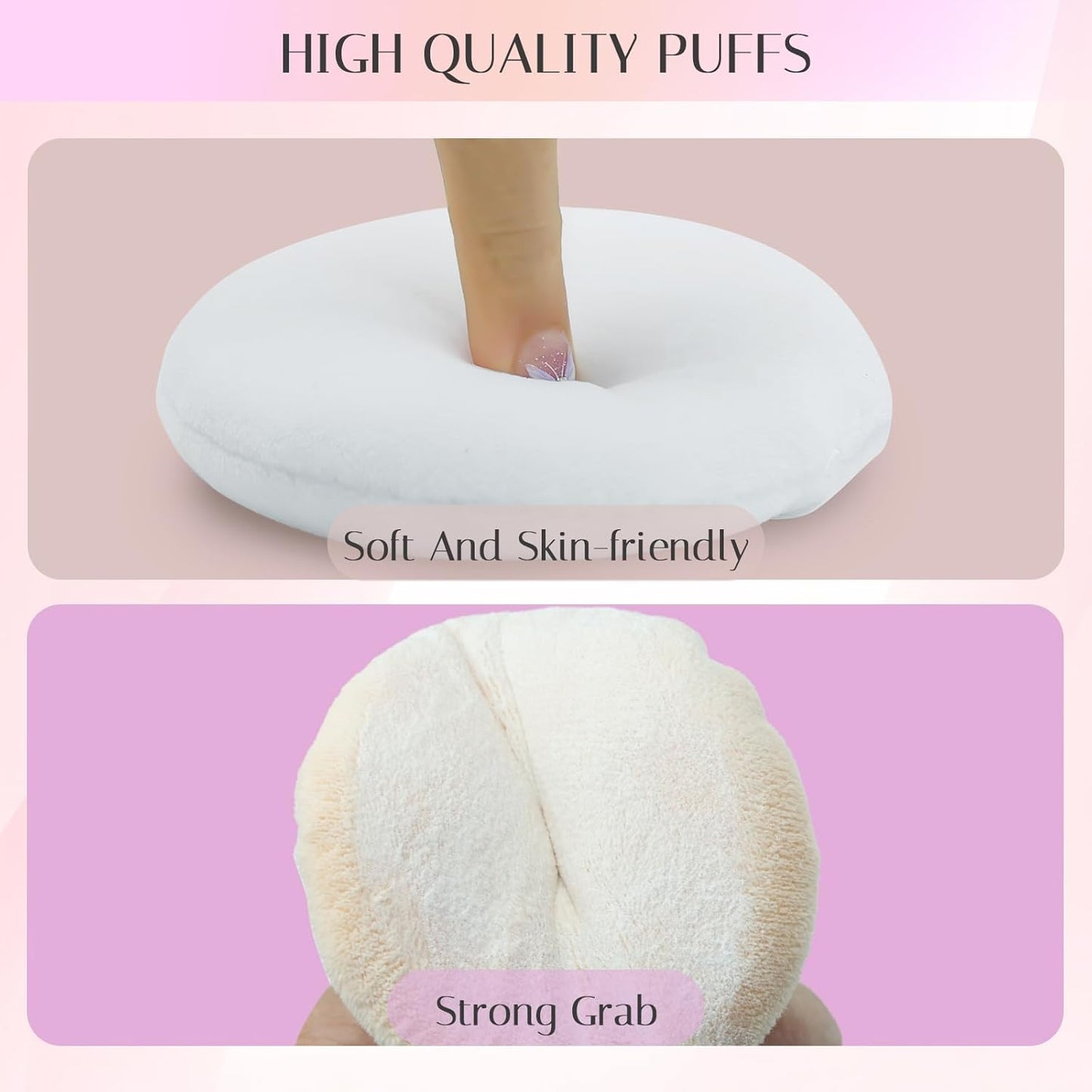 Body Powder Puff and Container, Crystal Dusting Powder Container with Puffs, Ridged-Lid Body Powder Jar with 2 Washable Reusable Soft Powder Puffs (Large Size)