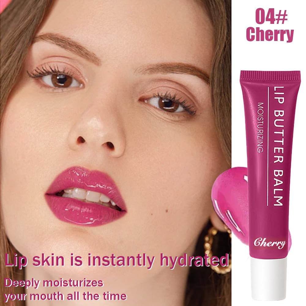 Summer Hydrating Lip Butter Balms Lip Gloss,Natural Vegan Lip Balm Tinted for Instant Moisture,Shine,Hydration Purple-Tinted,Soothes & Softens Dry Lips,Bálsamo labial hidratante 04#Cherry (0.5 Oz)