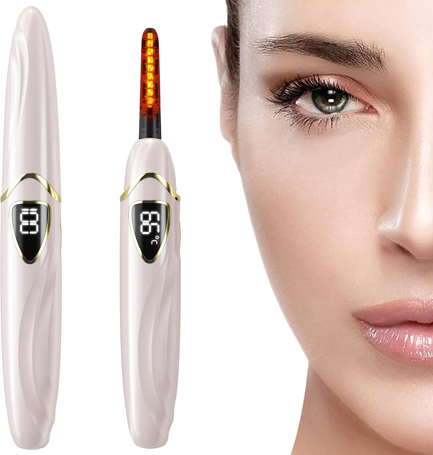 ZAPAL Heated Eyelash Curler, S600 Rechargeable Heated lash Curler, Intelligent Power Off Electric Eyelash Curler Heated Quickly 24 Hs Lasting Natural Makeup for Woman - Petal Pink/Gold