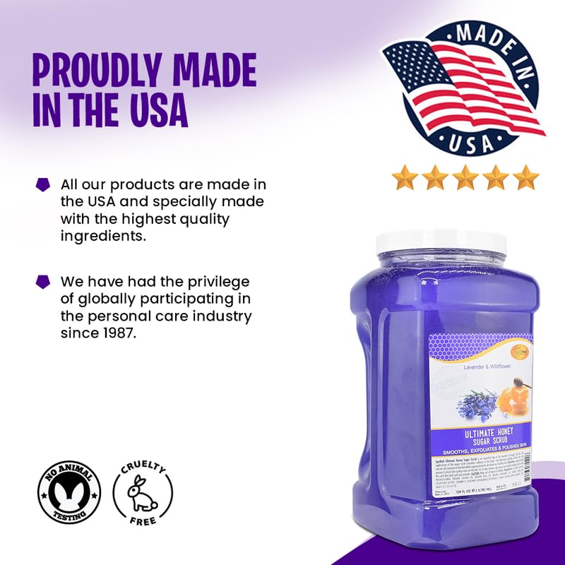 SPA REDI – Sugar Body Scrub, Honey, Lavender and Wildflower, 128 Oz Exfoliating, Moisturizing, Hydrating and Nourishing, Glow, Polish, Smooth and Fresh Skin - Body Exfoliator