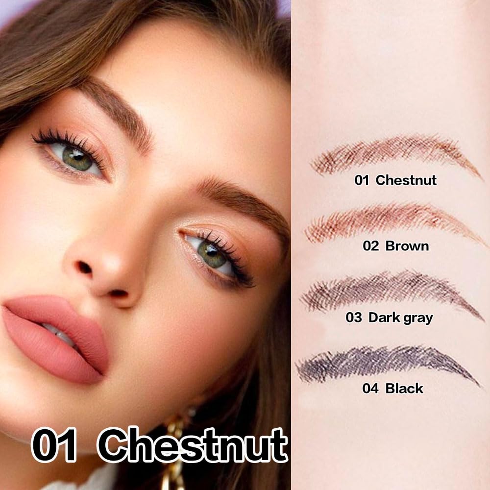 Eyebrow Ink Pencil by Brow Stylist -Micro 4 Point Brow Pen Lift & Snatch Eyebrow Pen Kits with 3 Eyebrow Stencil Long-Lasting Waterproof Natural Eyebrow Hair(1Pc 01# chestnut colour)