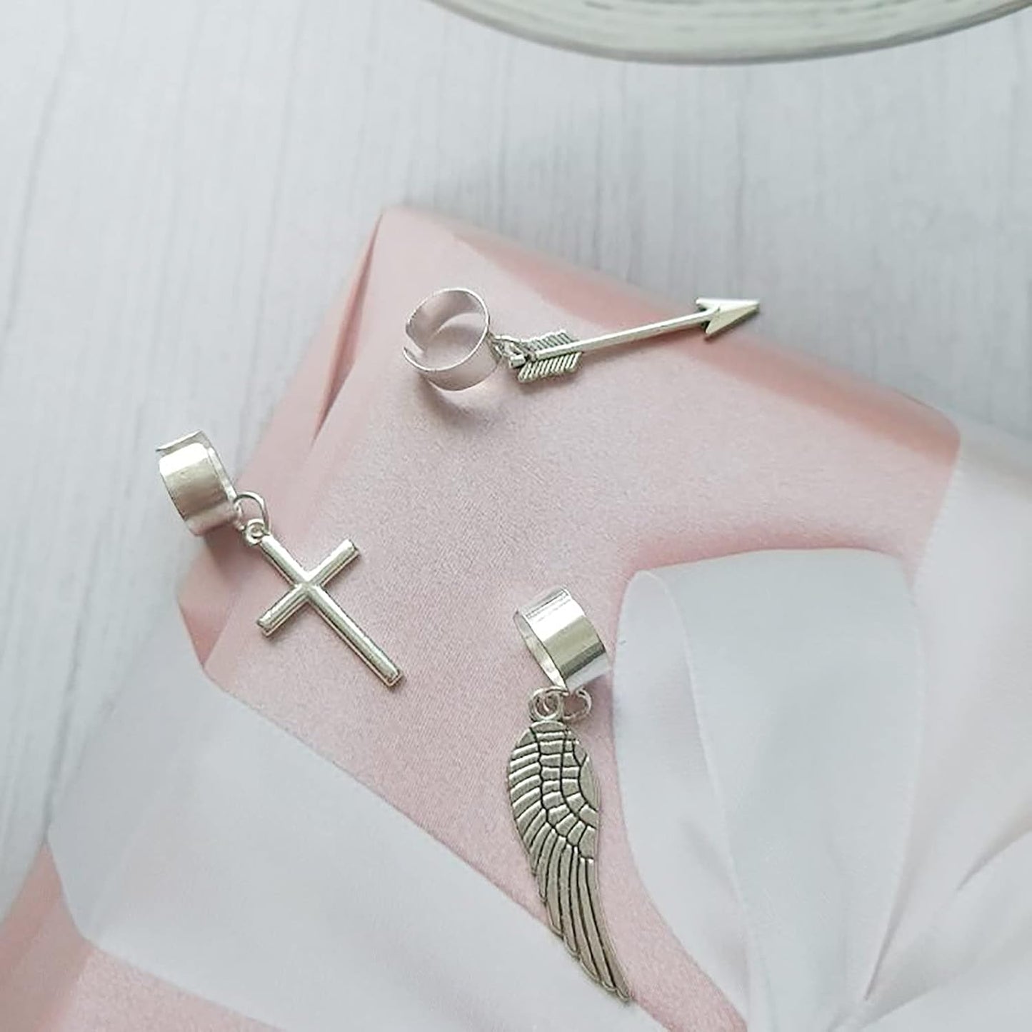 Angel Wings Ear Cuffs 3Pcs Arrow Cross Ear Chain Helix Cartilage Clip Dangle Jewelry for Women Men…