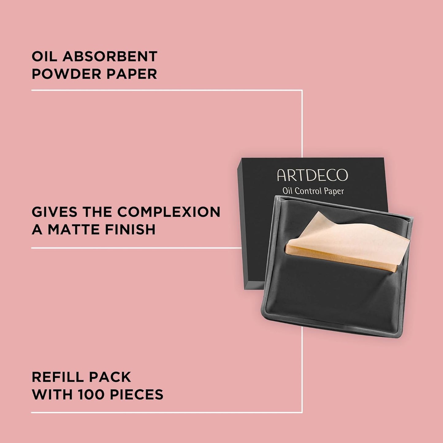ARTDECO Oil Control Paper - Oil-Absorbing Blotting Paper - Gives Your Complexion a Matte Finish - Refill Pack with 100 Sheets - For Makeup - For Oily Skin - Easy Take Out Design - Face Wash - 100pcs