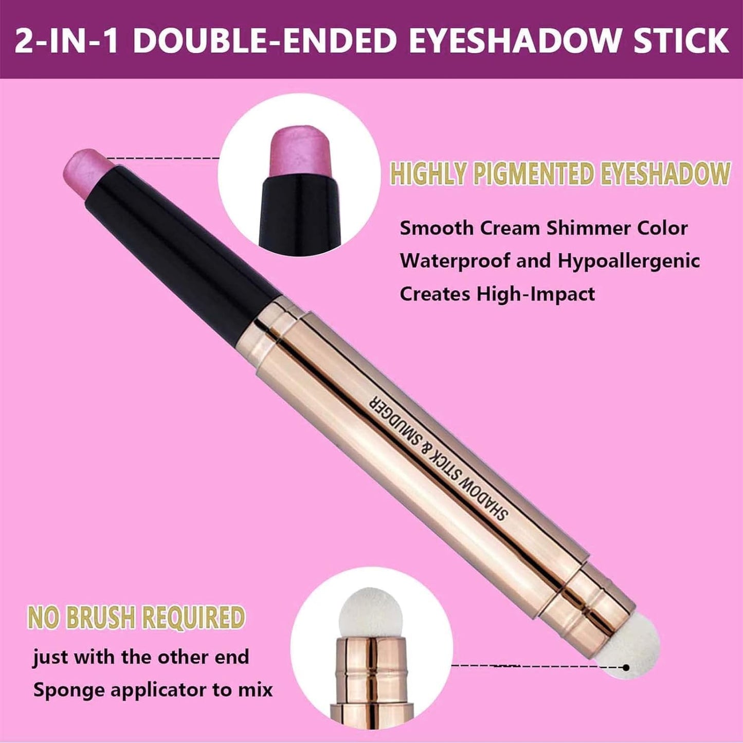 Purple Eyeshadow Stick And Sponge Makeup Brush Cream Shimmer Smooth Shadow Pencil Eyeliner Long Lasting Waterproof Eye Shadow Highlighter Stick Hypoallergenic Multi-Dimensional Eyes Look ( # 08)