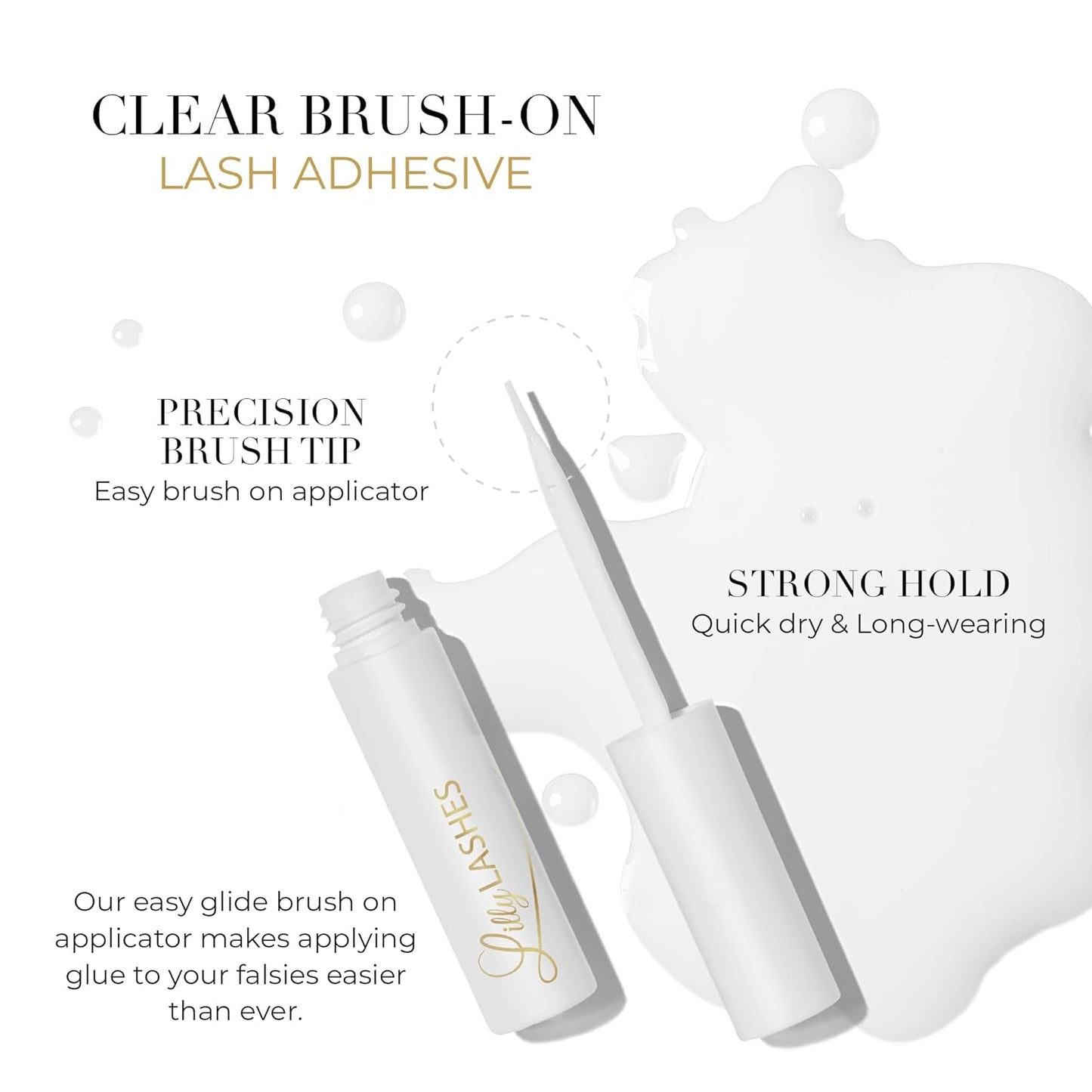 Lilly Lashes Clear Eyelash Glue, Brush On Lash Glue for False Eyelashes, Eyelash Extension Glue for Fake Eyelashes and Natural, Wispy Lashes, Clear Glue Lash Brush, Latex Free Lash Supplies