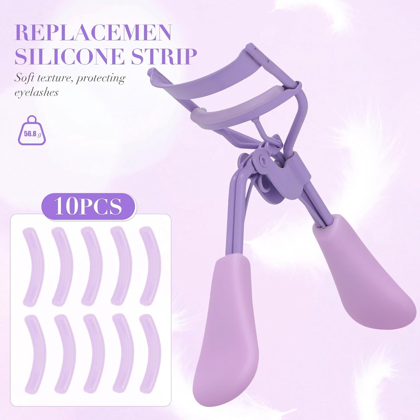 Eyelash Curler with Pads, Lash Curler 2 Pcs with 10 Extra Silicone Replacement Pads, Comfortable Grip for Effortless Curling – Eyelashes for The Perfect Eye Contour (Hyacinth Purple)