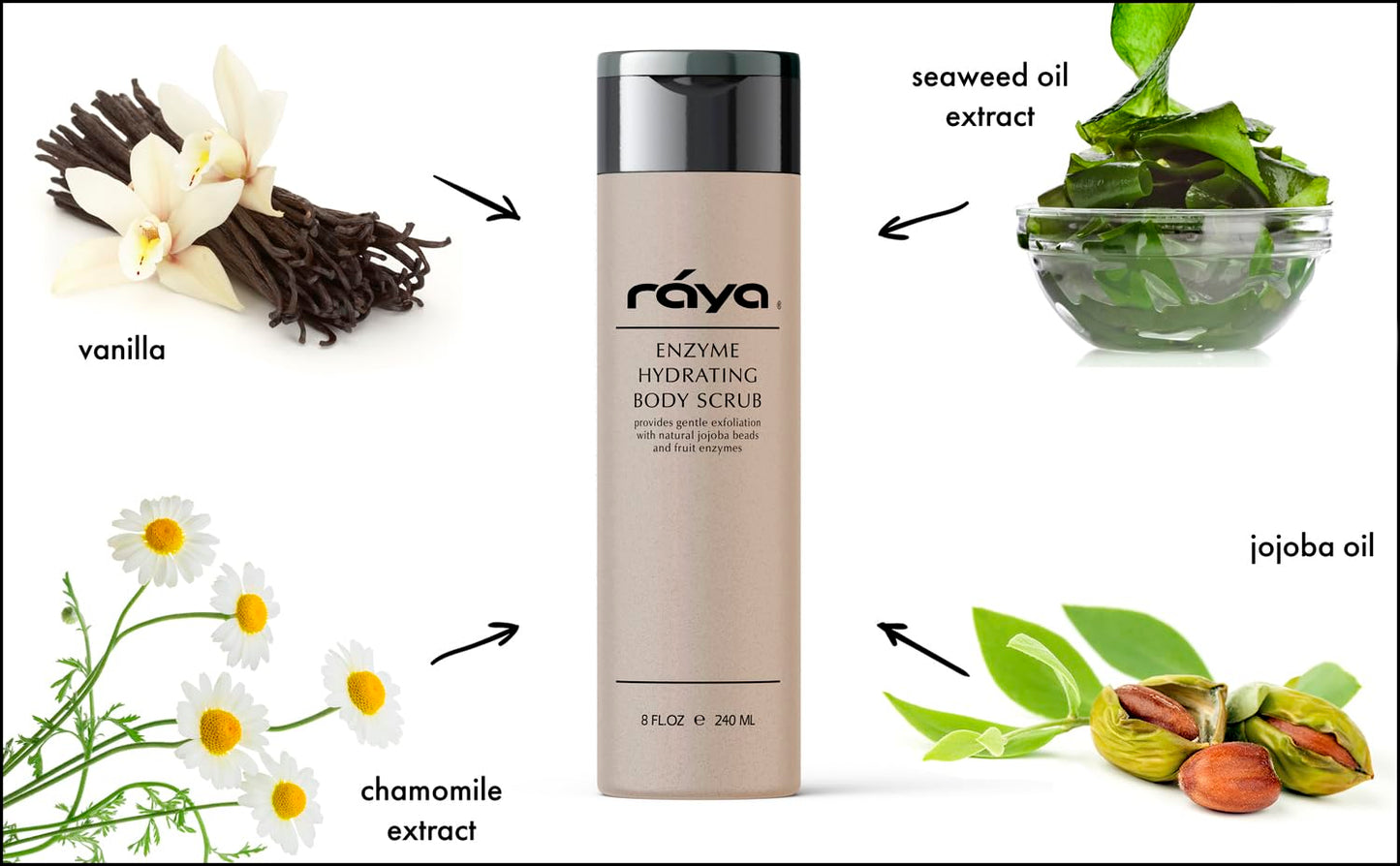 RAYA Enzyme Hydrating Body Scrub 8 oz Orange Vanilla Scent (S-104) | Gentle and Exfoliating Body Scrub | Made with Seaweed, Jojoba Beads, and Fruit Enzymes