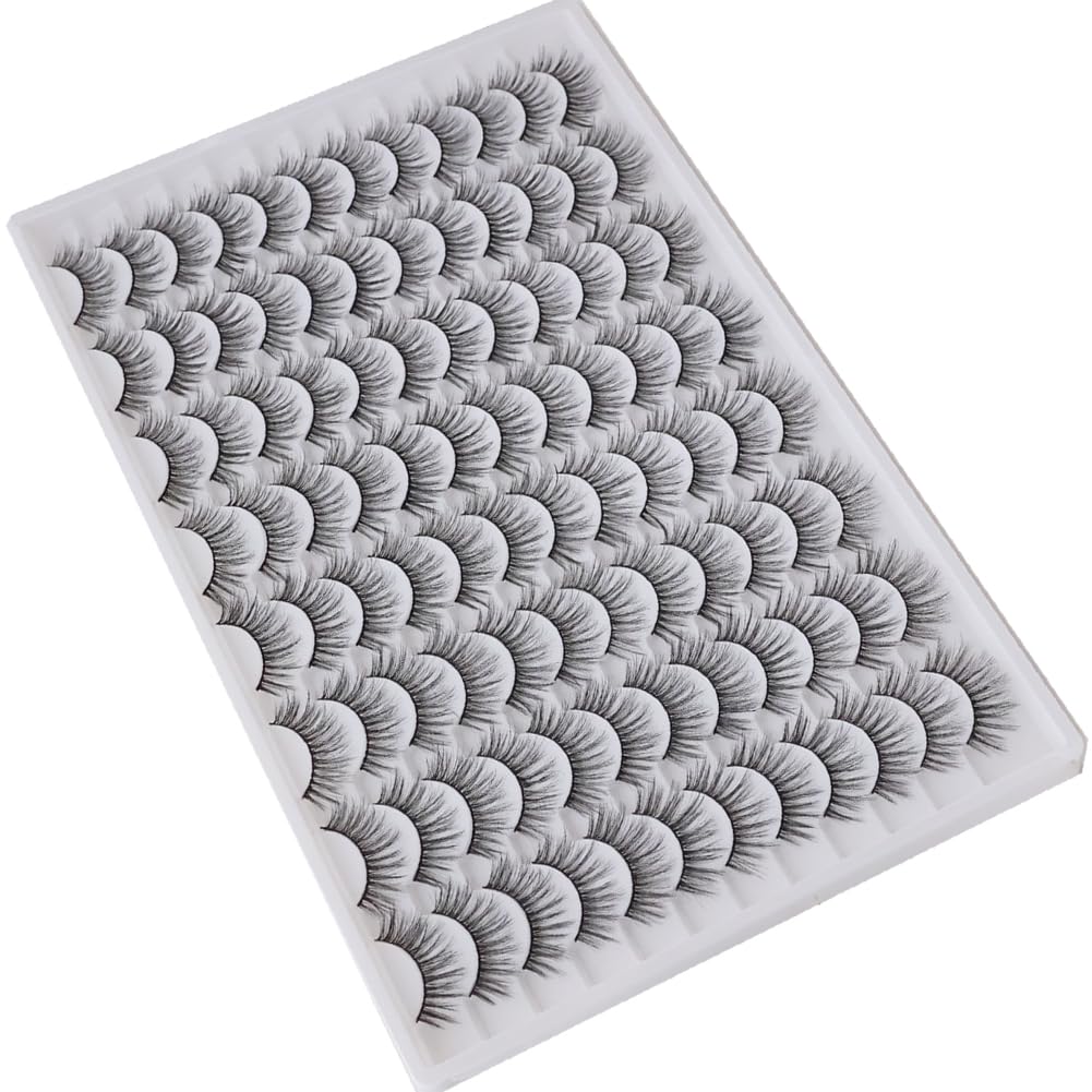 False Eyelashes 48 Pairs Faux Mink Lashes 14mm Wispy Lashes 3D Fluffy Cat Eye Lashes Pack Bulk Wholesale Strip Lashes(style 48-020)