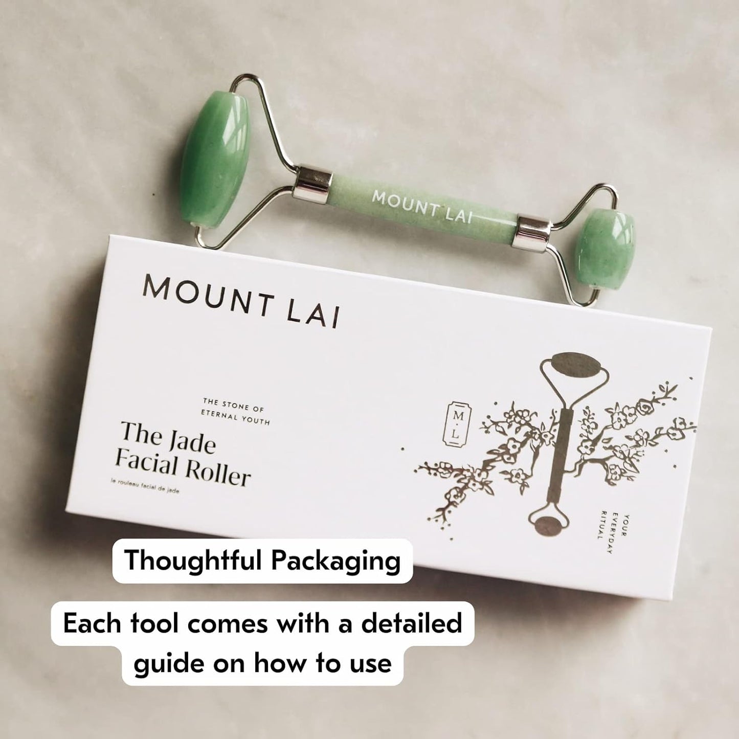 Mount Lai De-Puffing Jade Facial Roller – The Stone of Eternal Youth, Authentic Jade Face Roller for Sculpting, Soothing & Glowing Skin, Ultimate Facial Massager Tool for Self-Care Ritual