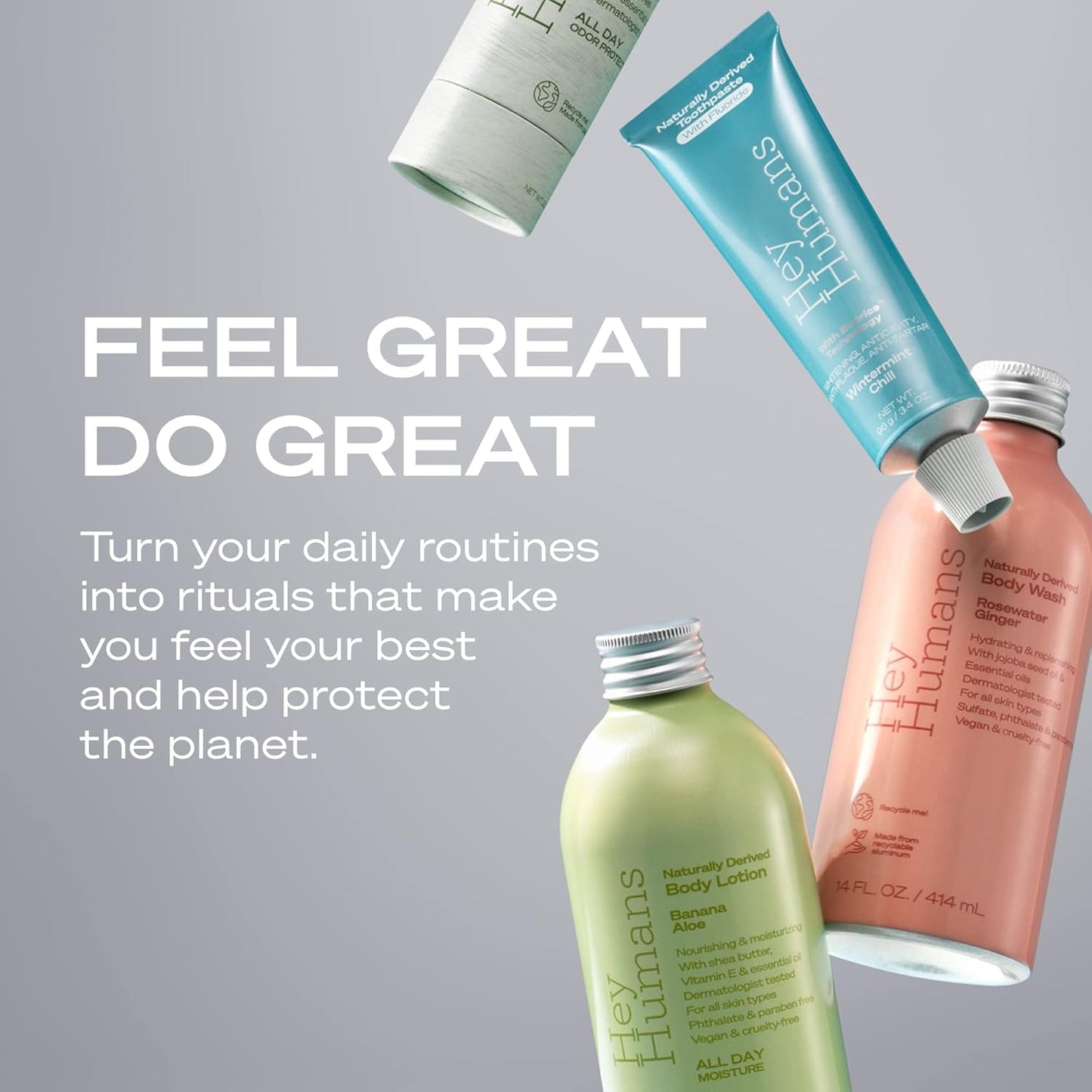 Hey Humans Deodorant, Aluminum Free Deodorant for Women and Men, Contains Naturally Derived Ingredients, All Day Odor Control, Refreshing Essential Oils, Pack of 2, Rosewater Ginger