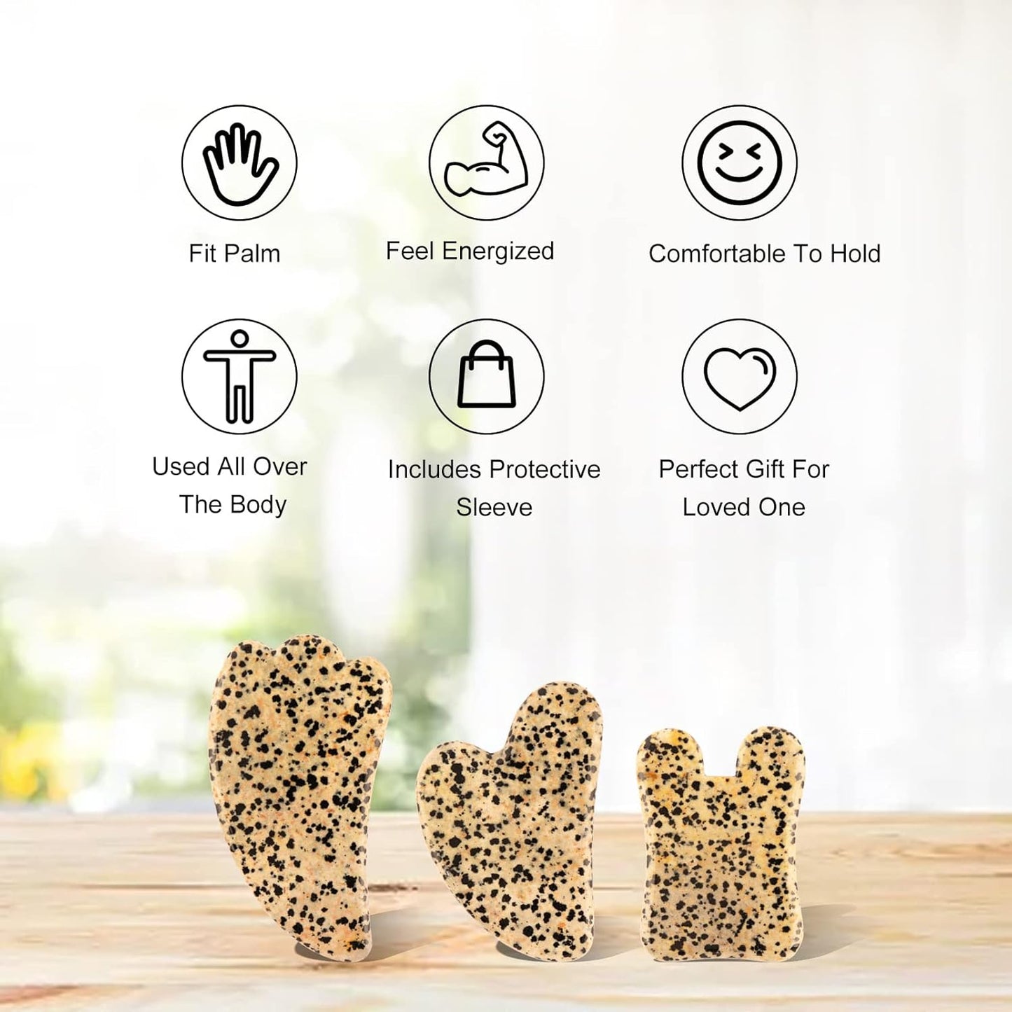 Gua Sha Facial Tools Set of 3 Guasha Massage Tool Jade Gua Sha Scraping Massager for Face,Neck, Eyes and Body,Jade Stone Guasha Board 3 Packs (Speckled Jade)