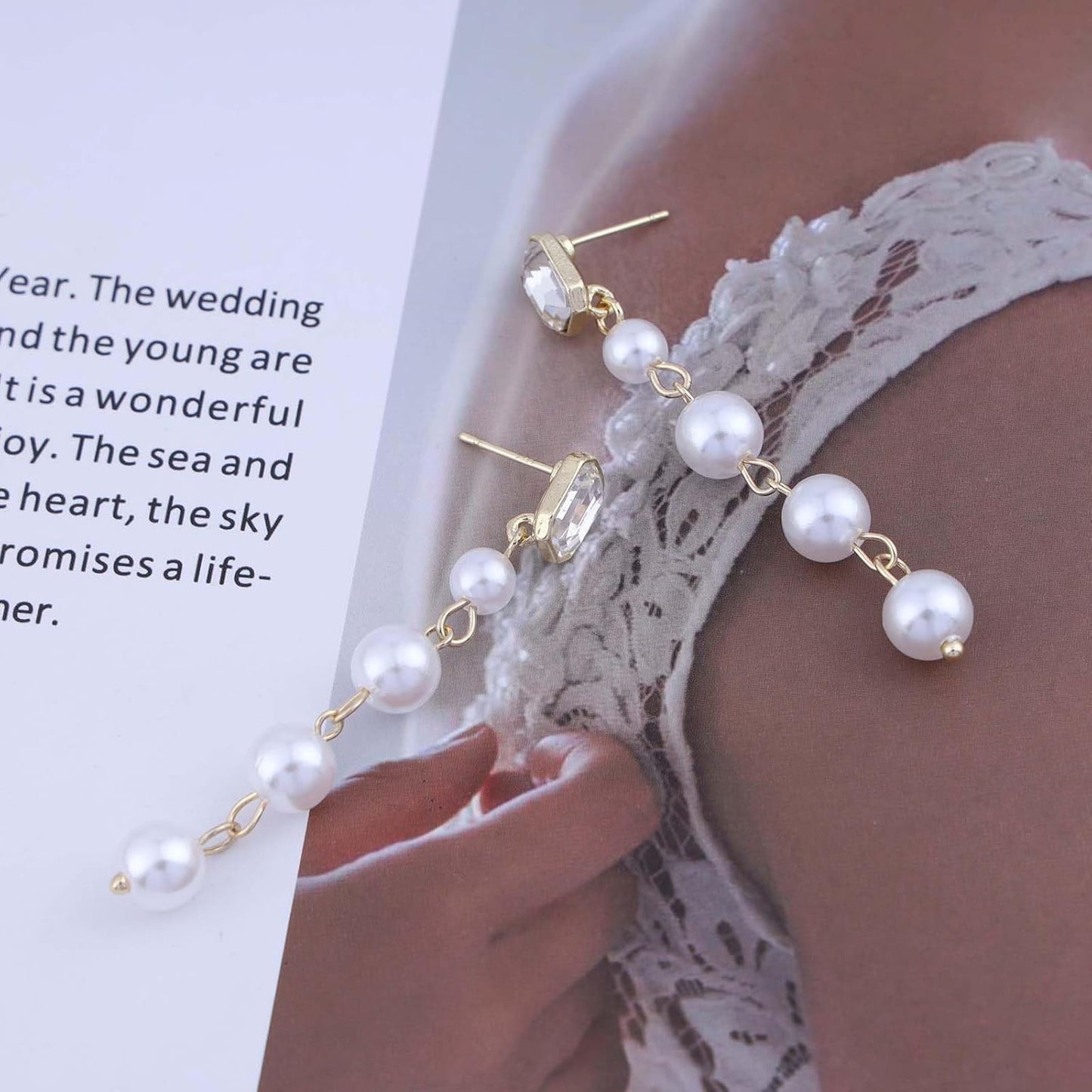 Vintage Crystal Pearl Drop Earrings Long Pearl Chain Earrings Gold Pearl Tassel Earrings Shine Bridal Cz Rhinestone Pearl Earrings Jewelry for Women