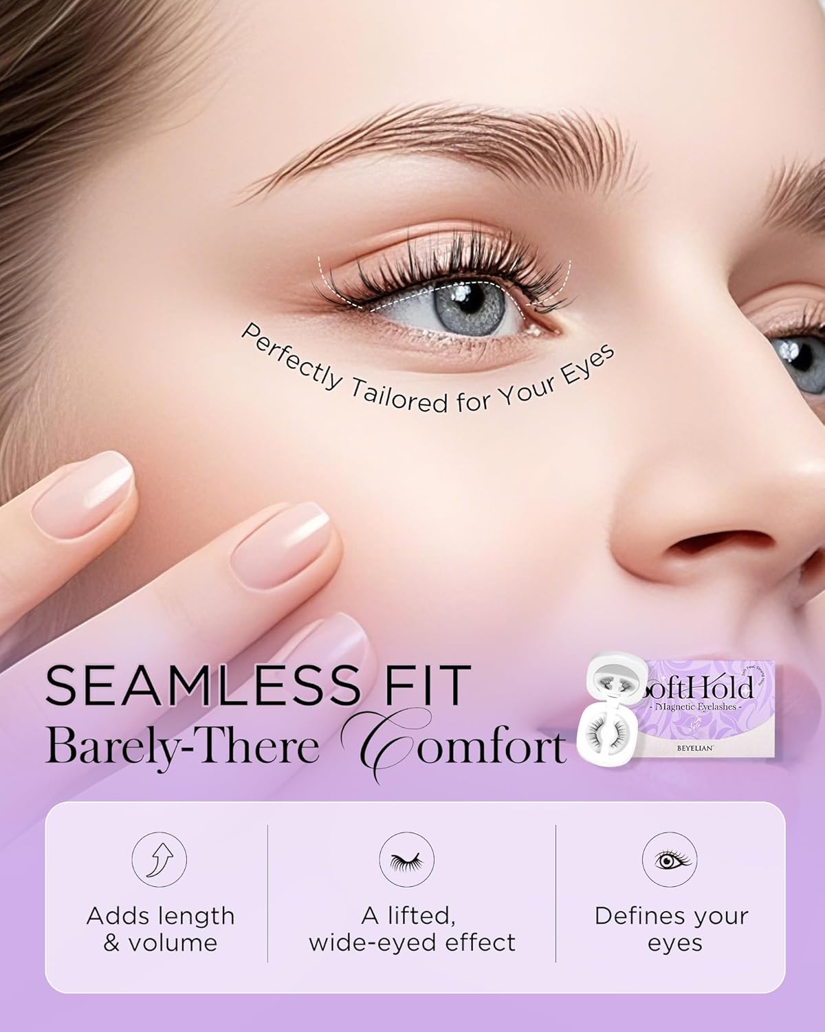 BEYELIAN Magnetic Eyelashes Natural Look Soft Magnetic Lashes with Applicator Reusable No Glue Needed False Eyelashes Easy to Wear and Remove (1 Pair,SME03)