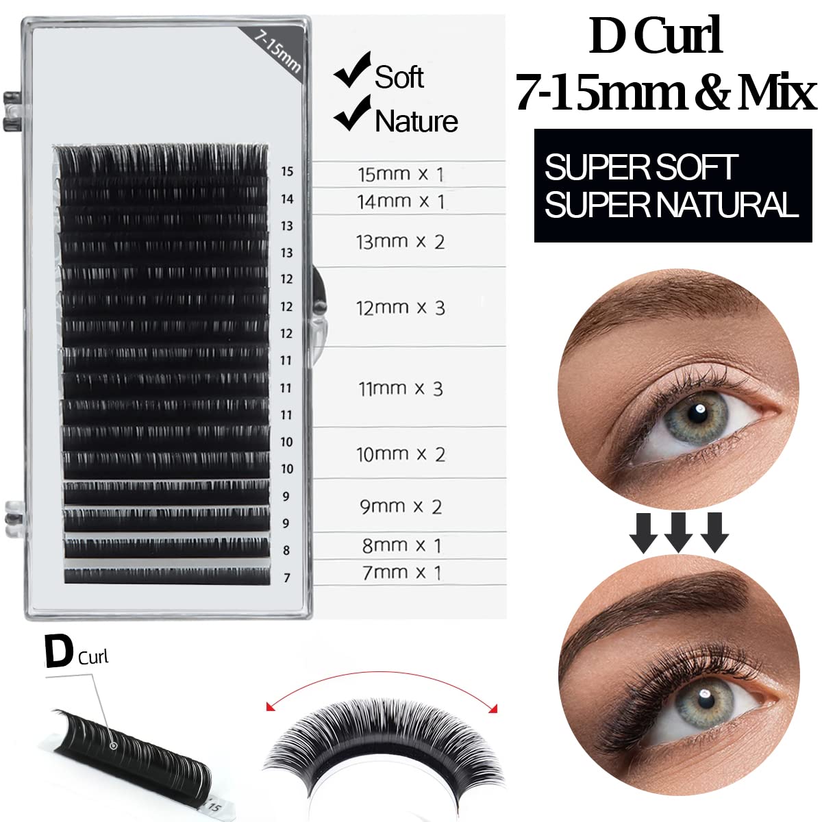 Eyelash Extension Supplies Kit with Individual Lash 0.07D Curl Mix 7-15mm USB Lash Fan Dryer Gel Patch Silicone Holder Pad Tweezers Mirror Disposable Mascara Brush Mini Applicator Glue Ring Tapes