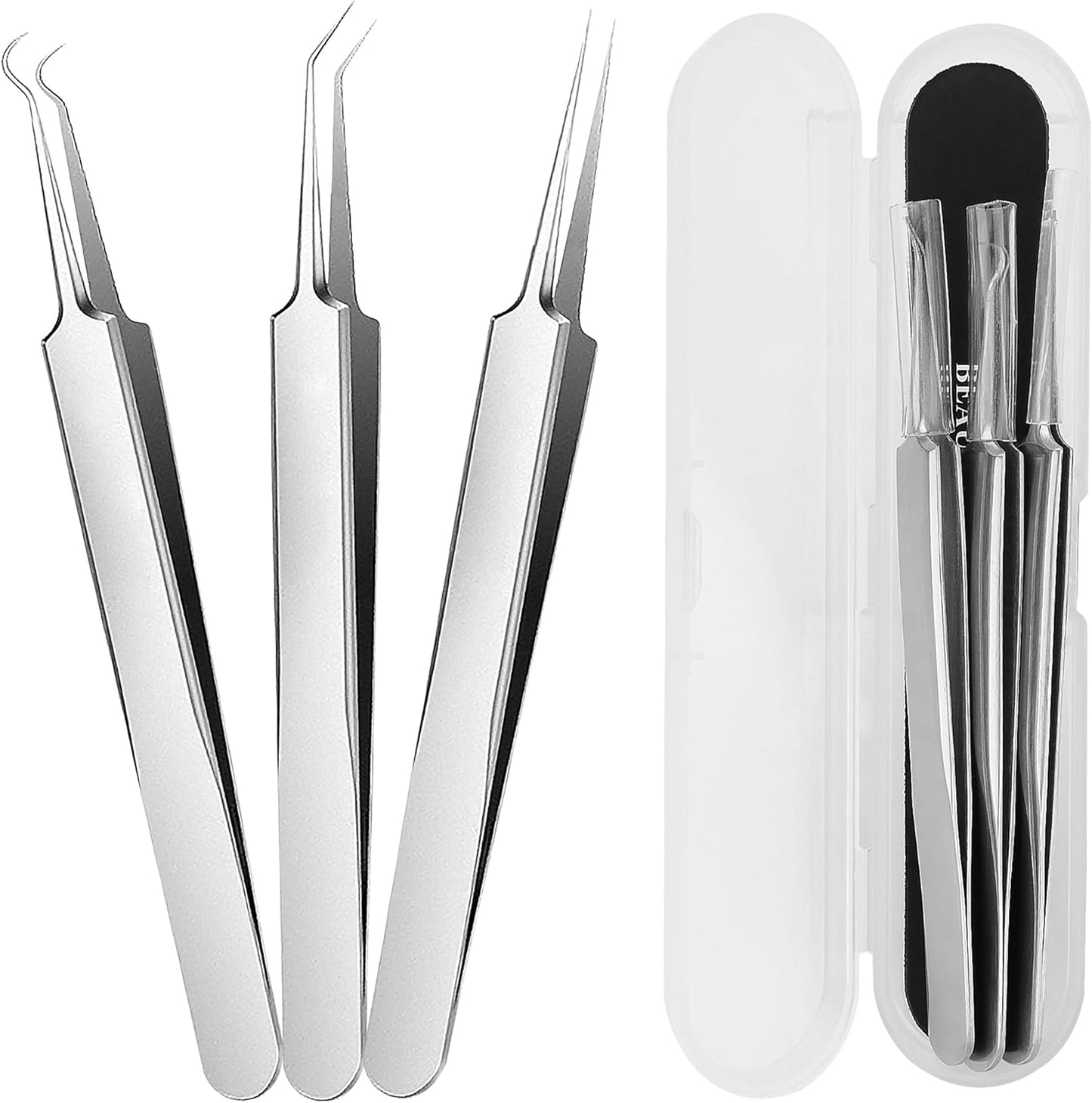 WSYUB Blackhead Tweezers, Blackhead Extractor, Pimple Popper Tool Kit, 3 in 1 Professional Stainless Skin Zit Acne Blemish Whitehead Popping Removing Surgical Tools Set, Silver