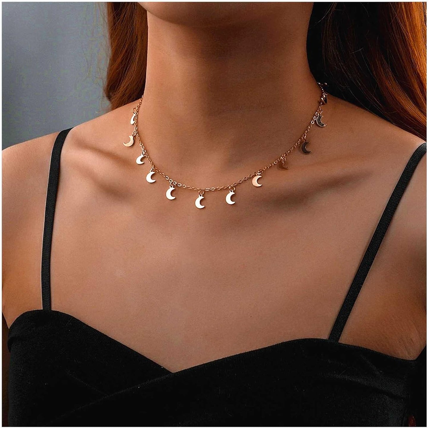 Vintage Moon Dangle Necklace Curved Moon Pendant Necklace Tiny Moon Choker Necklace Gold Minimal Choker Necklace Jewelry for Women