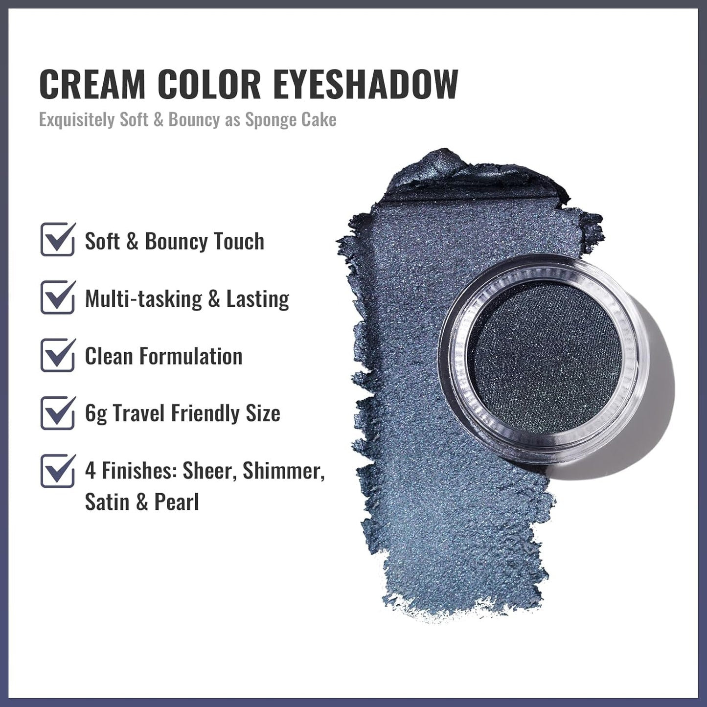 Oulac Grey Cream Eyeshadow, Waterproof Highly Pigmented Glitter Eye Shadow with Moisturizing Formula, Extremely Soft Creamy Texture, Easy to Blend, Large Capacity,.(06)