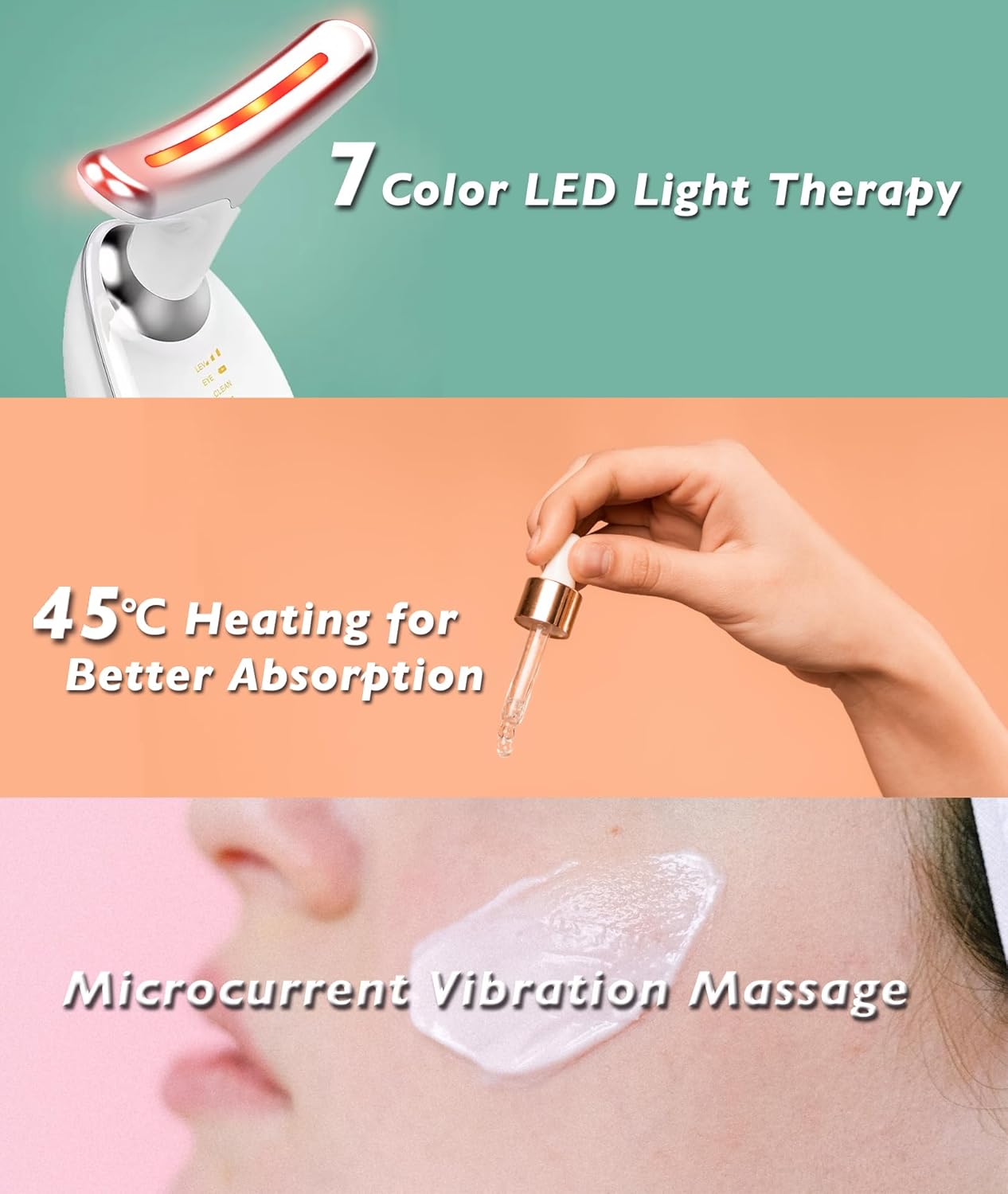 Fastaid Red-Light-Therapy-for-Face and Neck, Red Light Therapy Wand, 7 Color Led Face Neck Massager for Skin Care, White