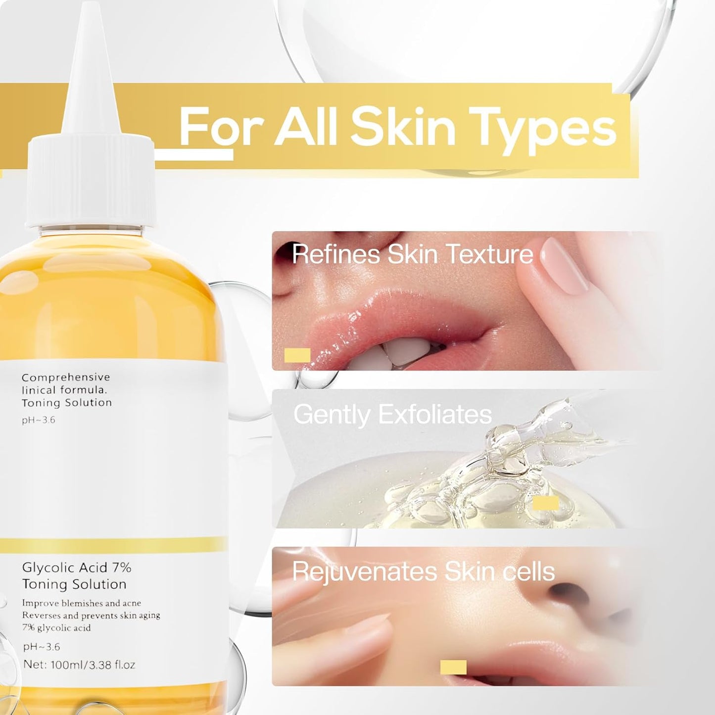 Glycolic Acid 7% Exfoliating Toner: Toner Keep Skin Moist Facial Exfoliation Hydrates Reduces Skin Blemishes 100ml