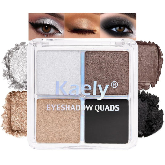 Kaely Powder Eyeshadow Quad, Smoky Bronze Glitter Eyeshadow Palette Makeup, Neutral Eye Shadow Palette for Older Women Pigmented Waterproof, sombras para ojos, Blendable, Cruelty-free, 04