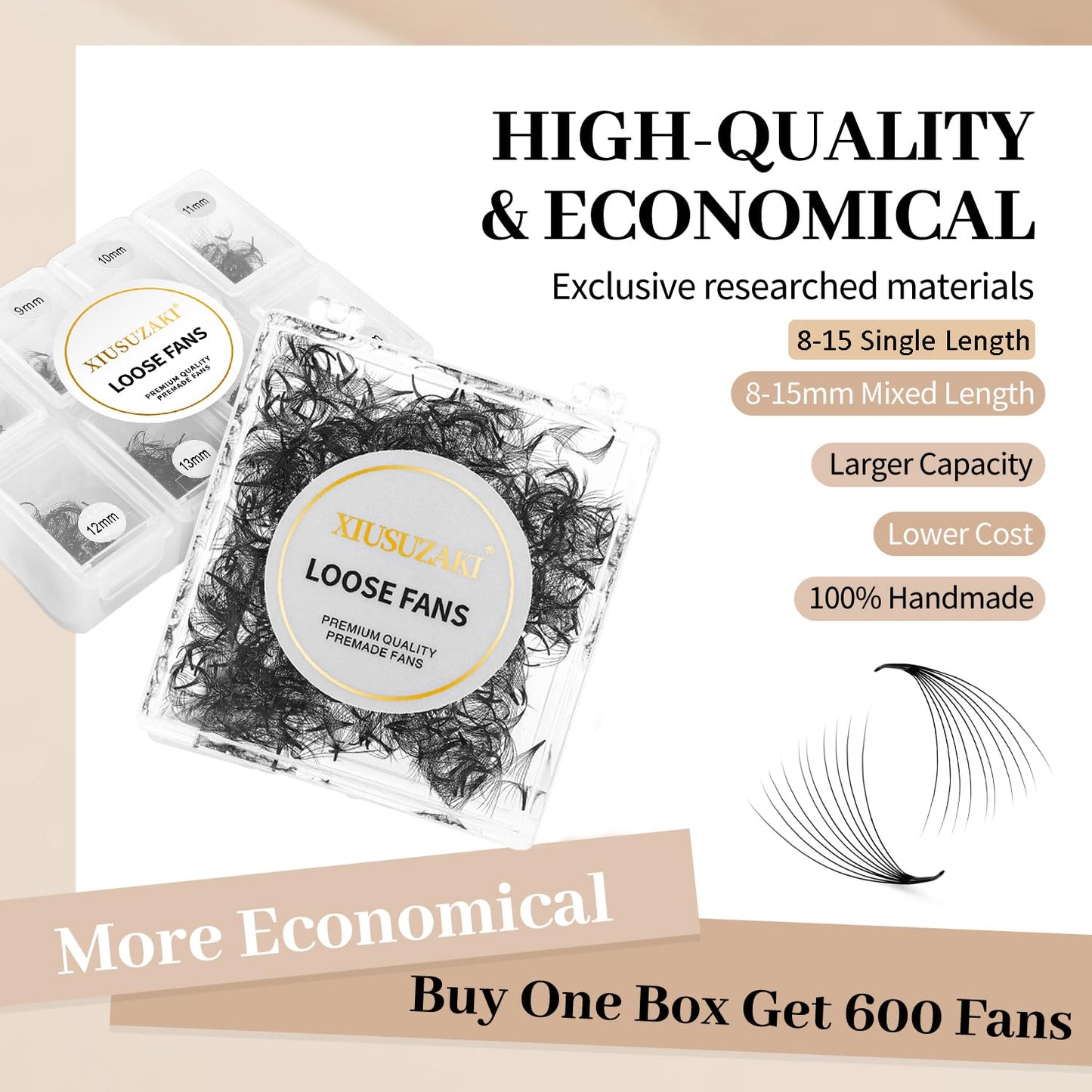 Premade Eyelash Extensions - 600 Fans, 10D, 0.07 Thick, D Curl, 8mm Fluffy Soft, Handmade loose fans