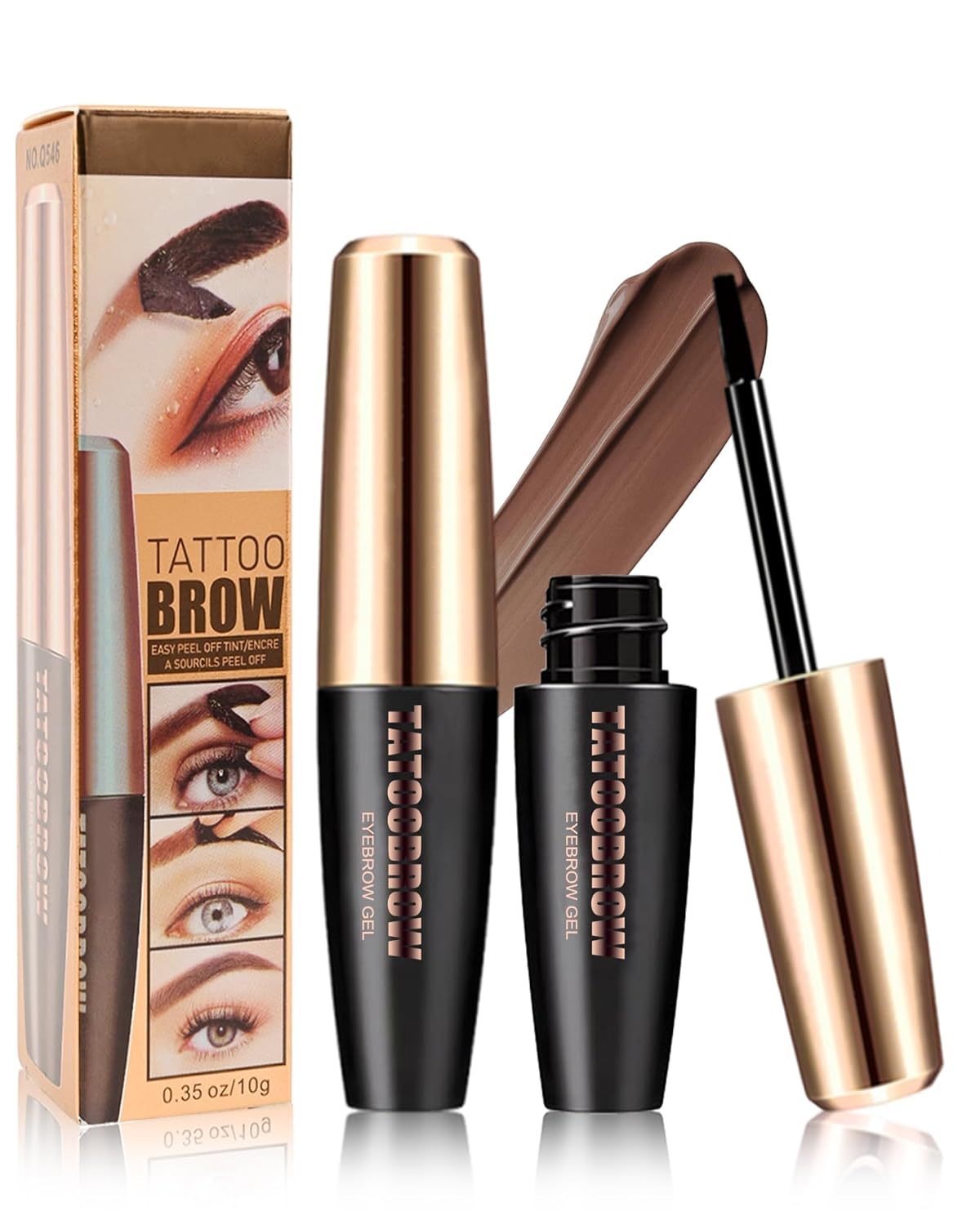 Eyebrow Gel Peel Off, 2Pcs Brown Tattoo Eyebrow Gel Easy Peel Off, Long Lasting Waterproof Eye Brow Tinting Dye, Tattoo Brow Stain Tint Kit for Natural Eye Makeup, Thanksgiving Gift for Women-01
