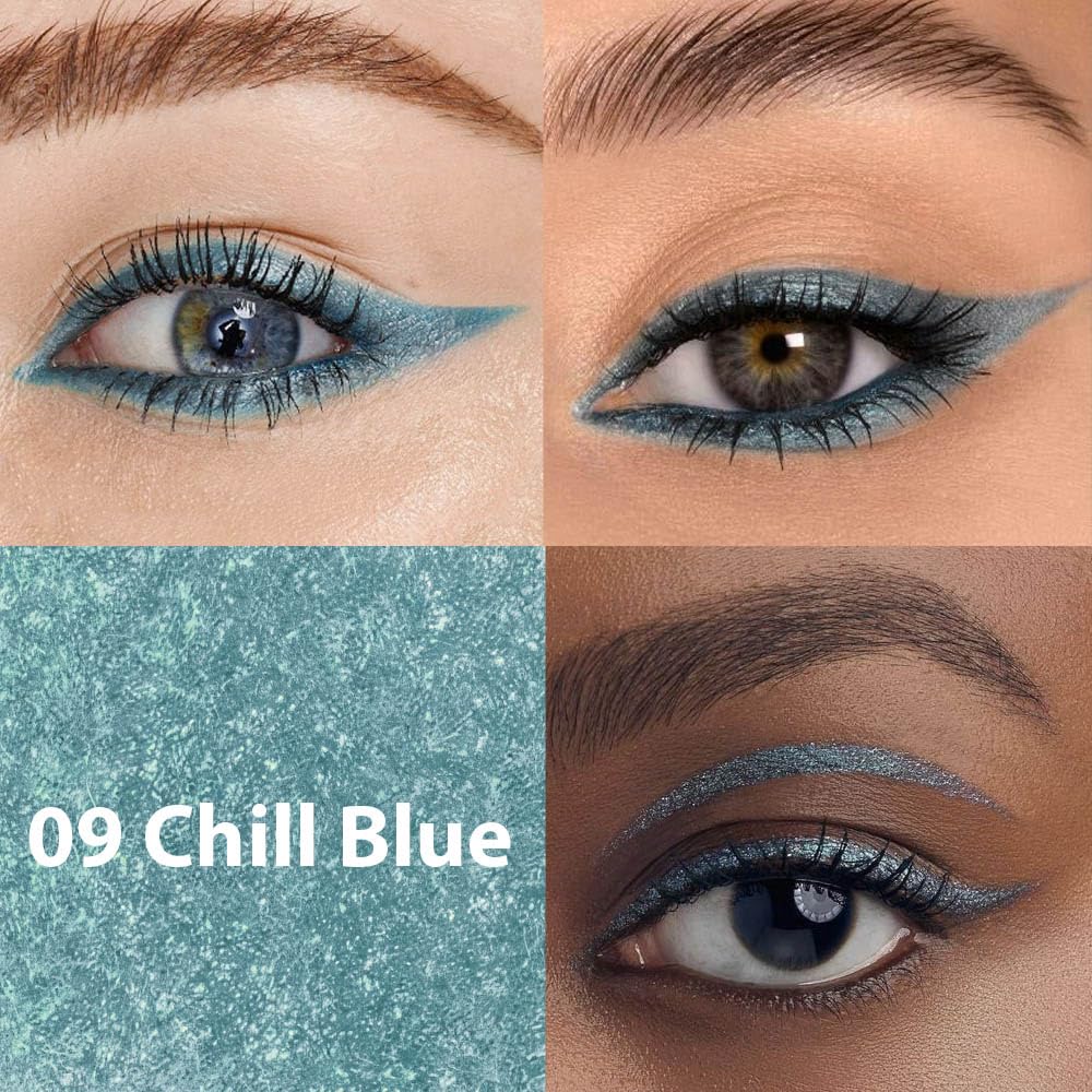 evpct 2Pcs Sky Royal Cobalt Cold Blue Color Gel Glitter Eyeliner Pencils Set for Women Waterline Waterproof Smudge Proof lapiz de ojos delineador de ojos contra el agua Eye Liner Makeup