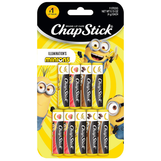 ChapStick Lip Balm, Minions Banana Variety Packs (9 Sticks), Party Favors for Kids, 0.15 Oz Ea