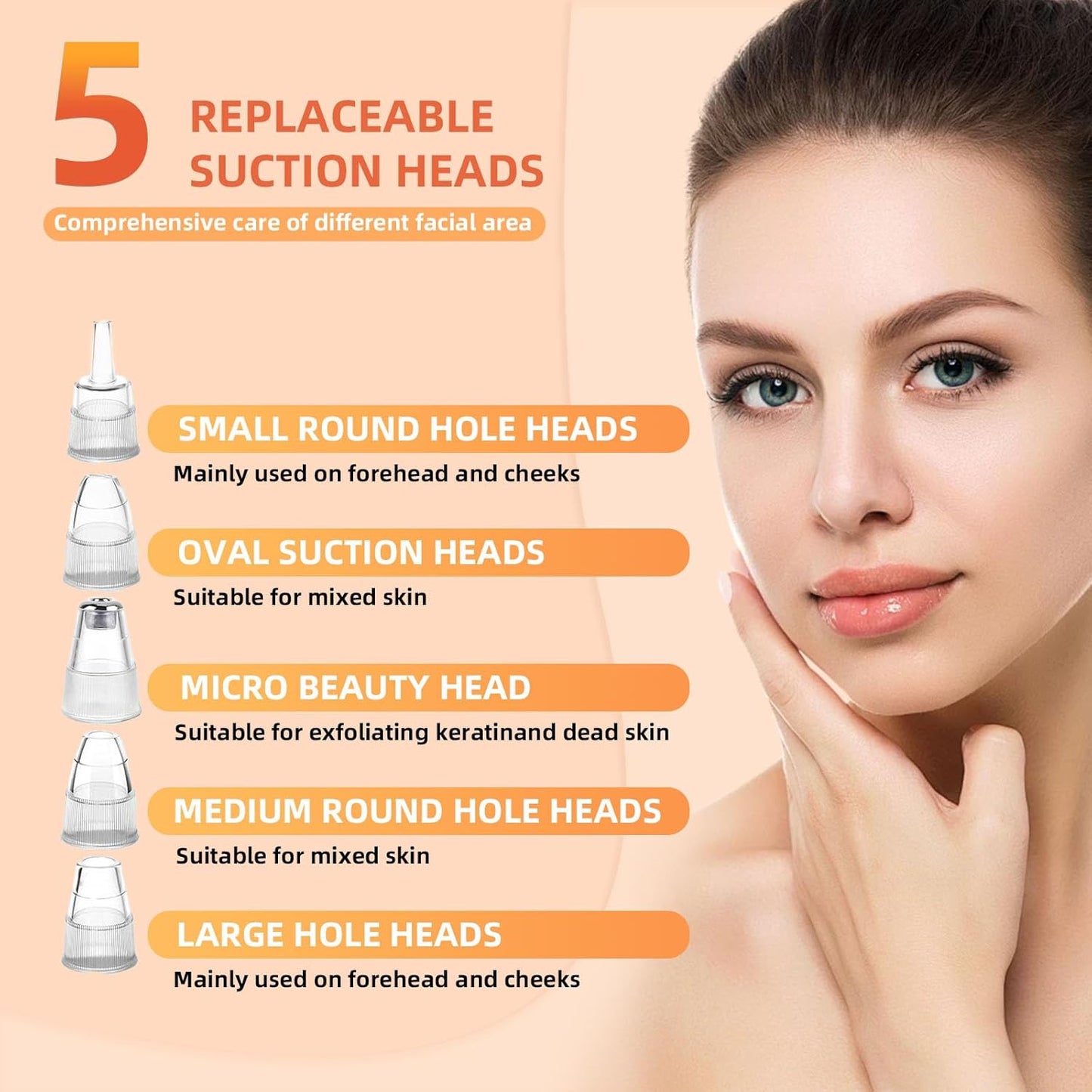 2025 Pore Vacuum, USB Rechargeable Blackhead Remover Vacuum,3 Levels Adjustable Pore Vacuum Blackhead Remover, with 5 Suction Power,6 Probes,Face Vacuum Pore Cleanser for Women & Men-White