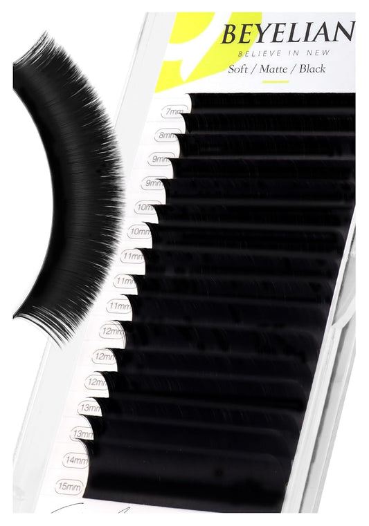 BEYELIAN Eyelash Extension 0.10 D+ Curl 7-15mm Mixed Tray Easy Fan Lash Extensions Volume Lashes Professional Use Natural Matte Black (0.10 D+ 7-15mm Mix)
