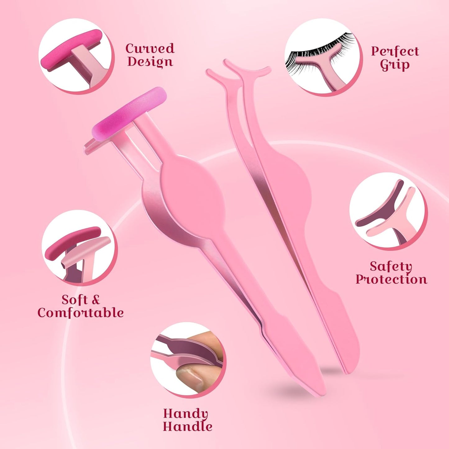 Eyelash Applicator Tool – 5-in-1 Lash Applicator Tool Set with Pink Eyelash Extension Tweezers, Scissors, for Eye Lash Clusters, Cluster Lashes