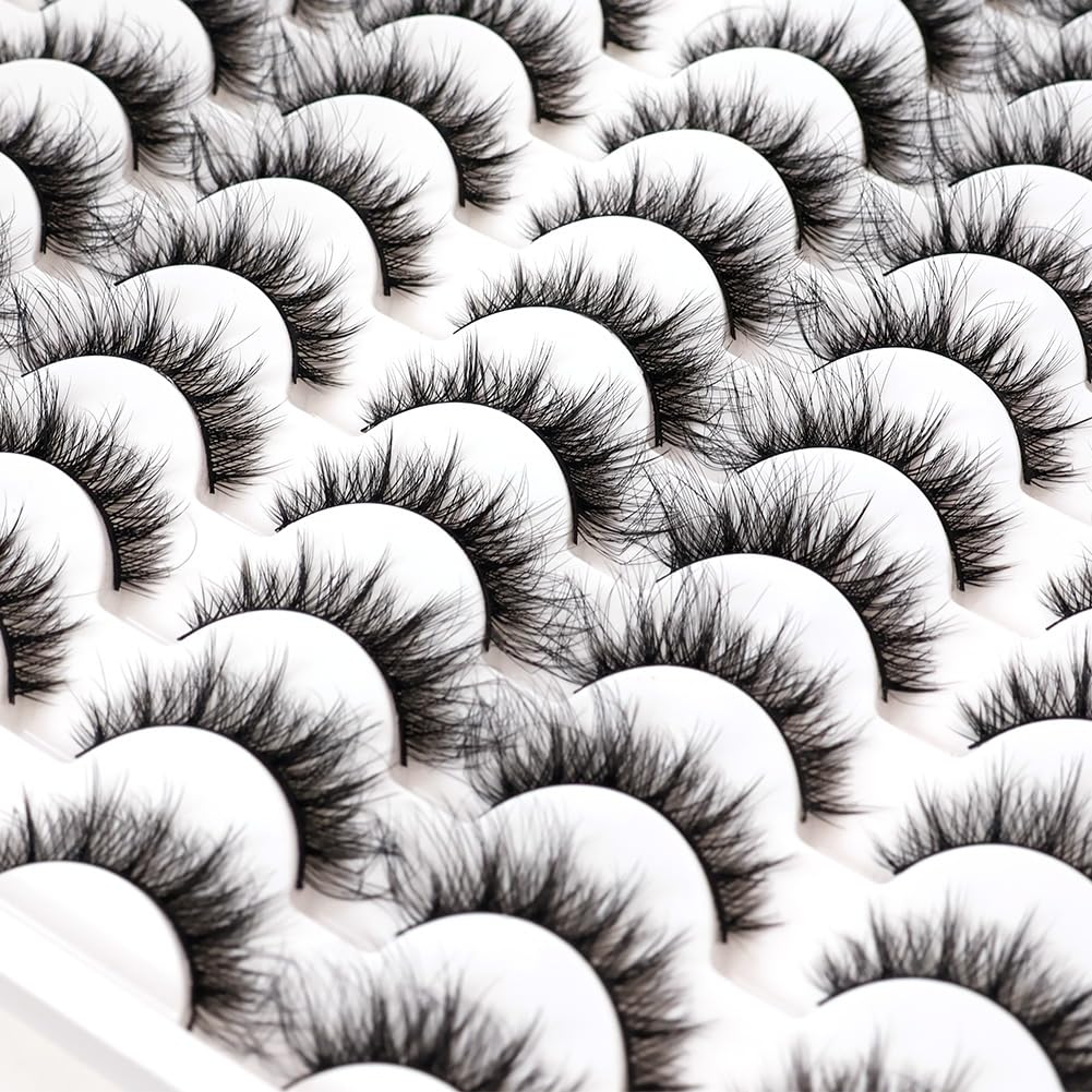 False Eyelashes 48 Pairs Faux Mink Lashes 14mm Wispy Lashes 3D Fluffy Cat Eye Lashes Pack Bulk Wholesale Strip Lashes(style 48-040)
