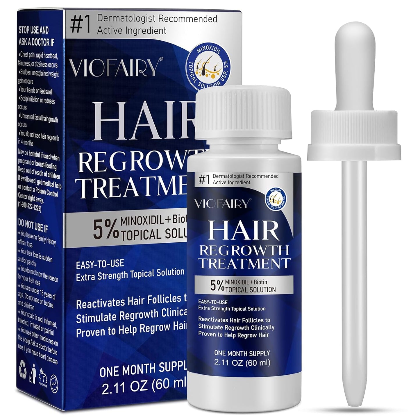 5% Minoxidil for Men and Women, Hair Regrowth Treatment for Thinning Hair and Hair Loss, Topical Solution - 1 Months Supply - Dermatologist recommended (Pack of 1)
