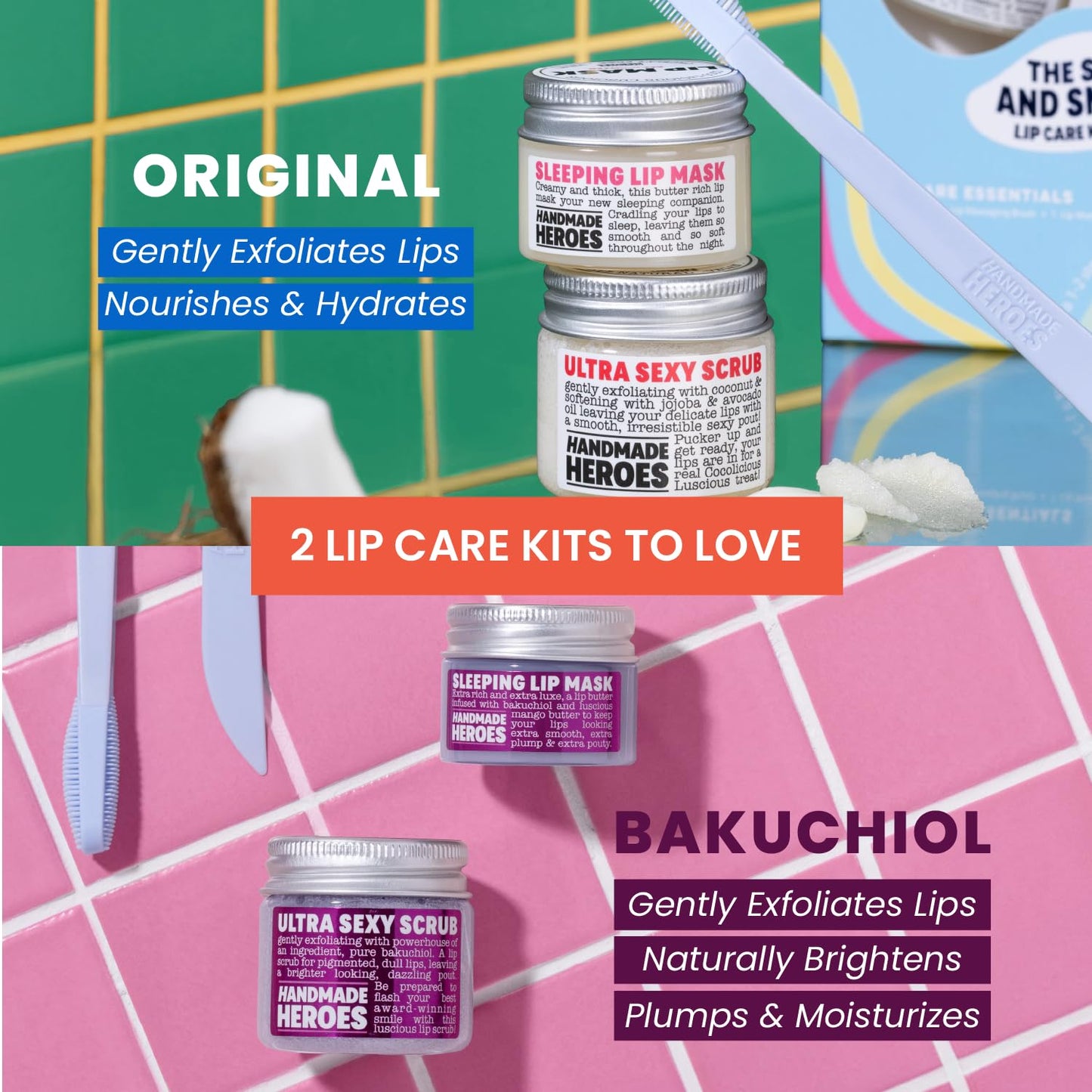 100% Natural Lip Scrub and Lip Mask, Vegan Conditioning Coconut Lip Exfoliator - Gentle Exfoliant, Sugar Lip Polish and Lip Exfoliator Scrubber for Chapped and Dry Lips (Original 3pc Set)