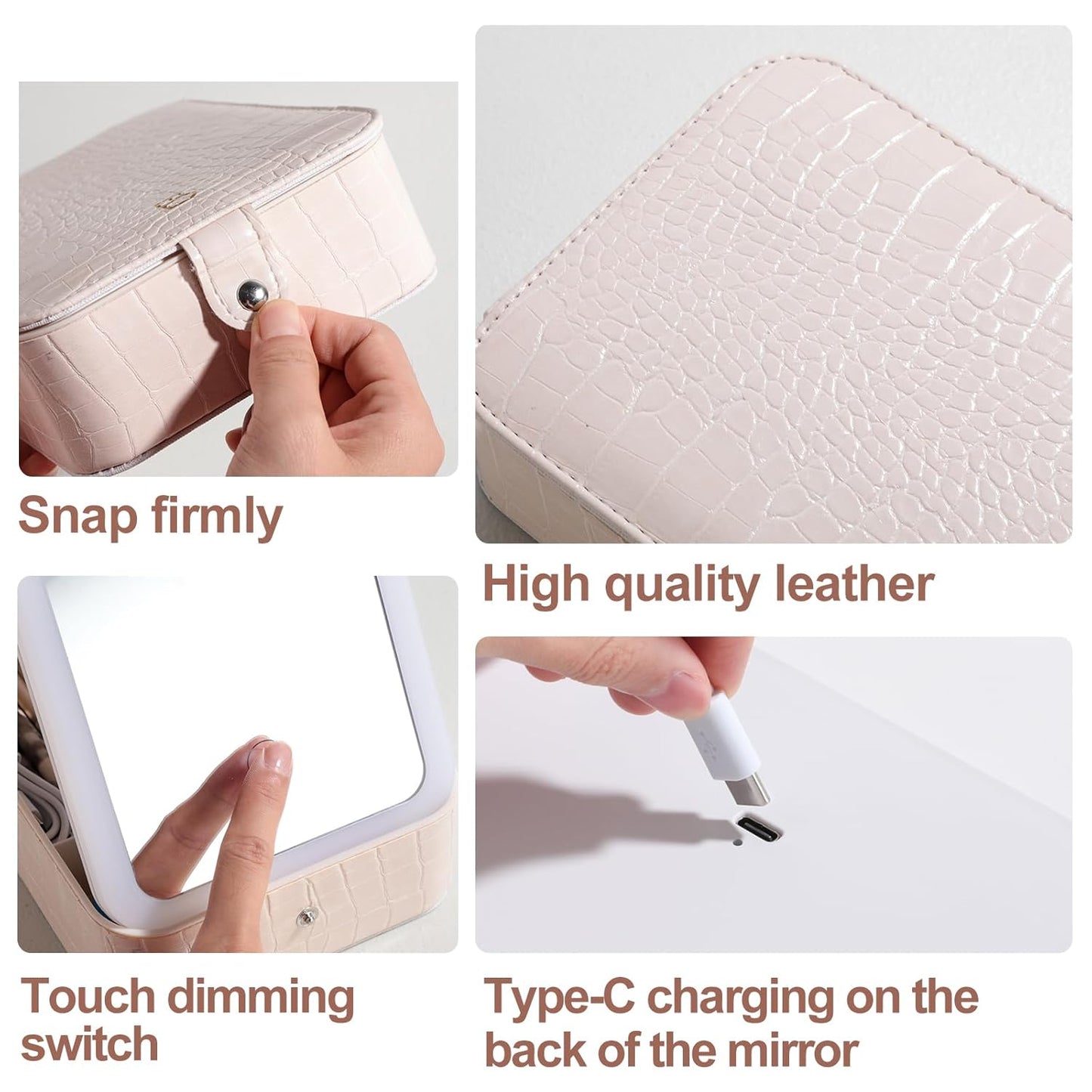 BS-MALL large Led Makeup Mirror Case Travel Makeup Brushes Set 15 Pcs – LED Light Mirror with Makeup Sponge for Enhanced Beauty Routine Desk Stand Led Mirror