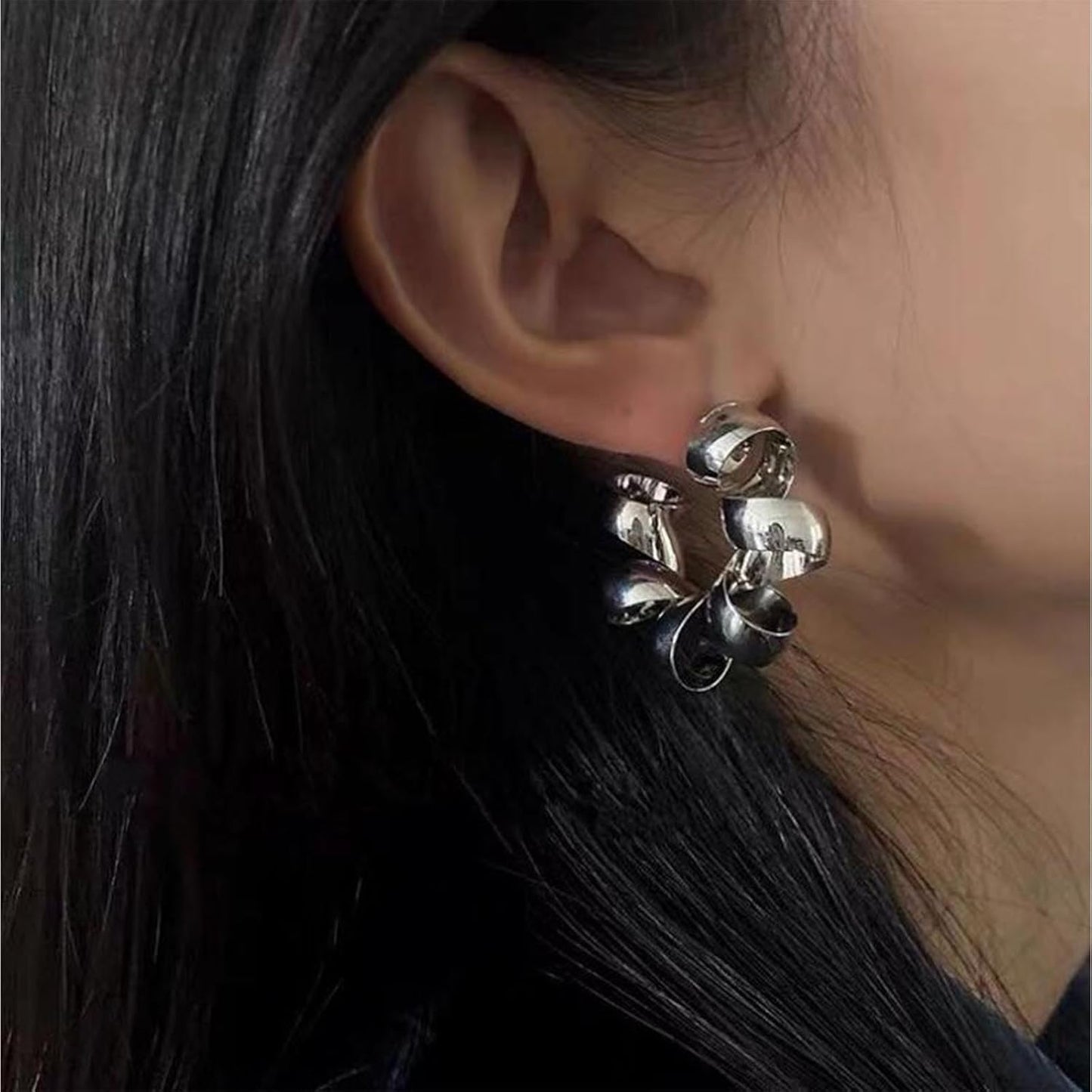 Vintage Exaggerated Irregular Circle Earrings Twist Hoop Earrings Twisted Rope Round Earrings Silver Circle Hoop Dangle Earrings Jewelry for Women