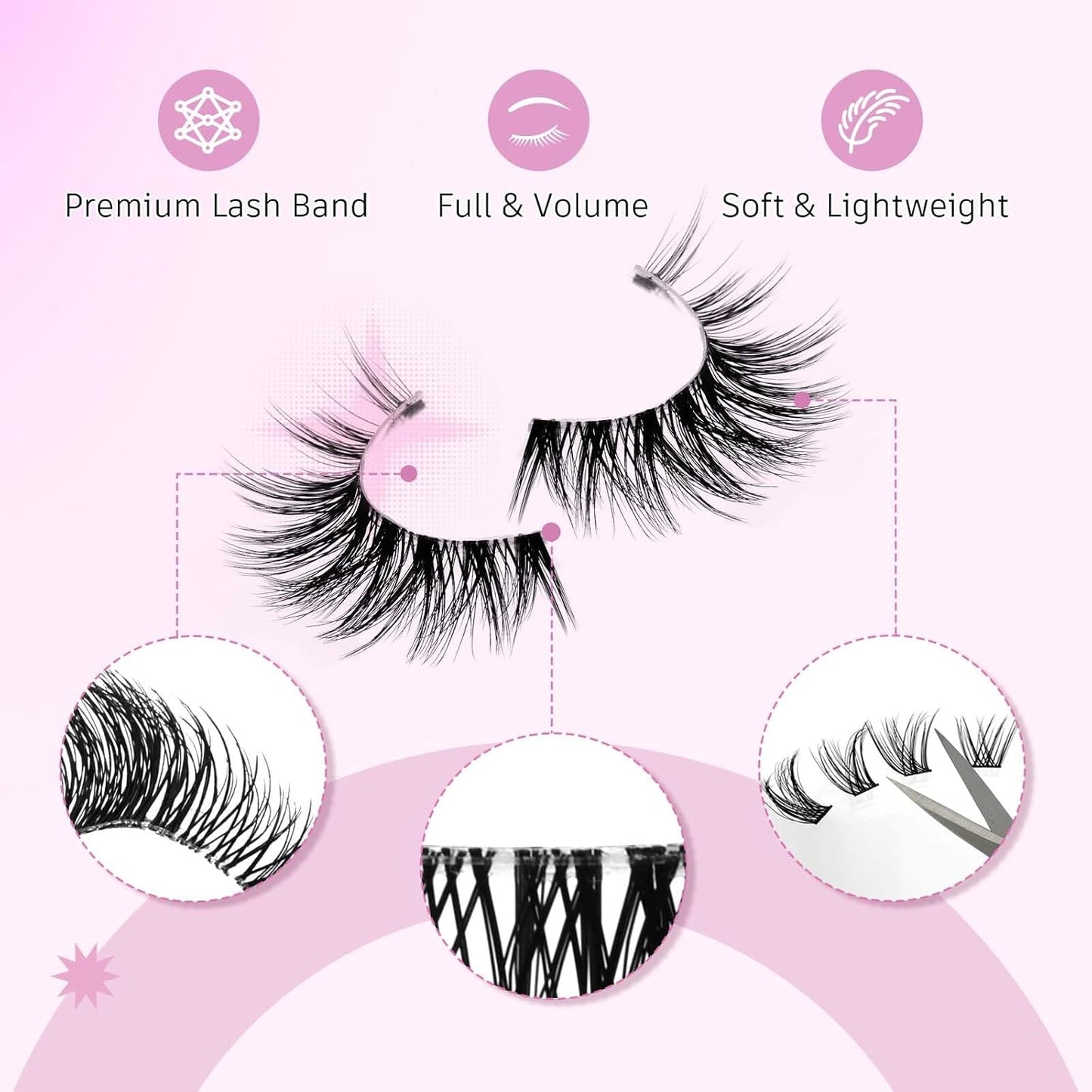 FADLASH False Eyelashes Kit Natural Cat Eye Lashes with Thin Band Wear Comfortable Black Fake Lashes 10 Pairs Lash Applicator Tool at Home, LZ209