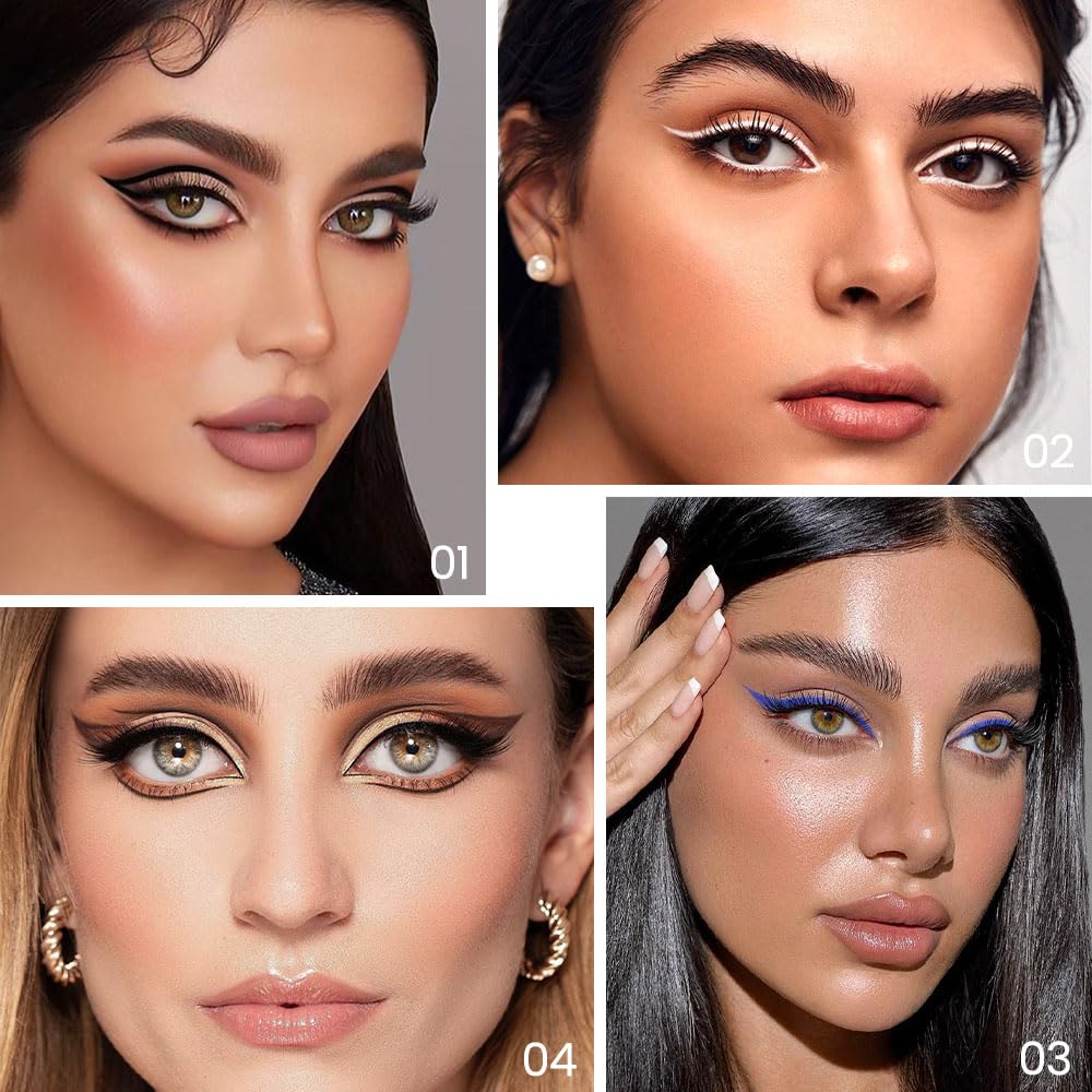 evpct 4Pcs White Blue Eyeliner Pencils Set for Eyes, Black Brown Eye Liner Pencil Makeup Waterproof Smudge Proof, Colored Gel Waterline Eyeliner Liquid, Face Eye Paint Stick Lipstick Halloween Makeup