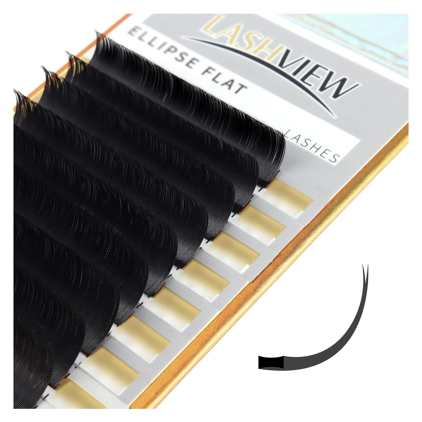 LASHVIEW Eyelash Extensions,Ellipse Flat Eyelash Extensions 0.20mm C Curl 8-15mm Mixed Tray, Black,Individual Lashes,Semi-Permanent Extremely Soft Professional Salon Use