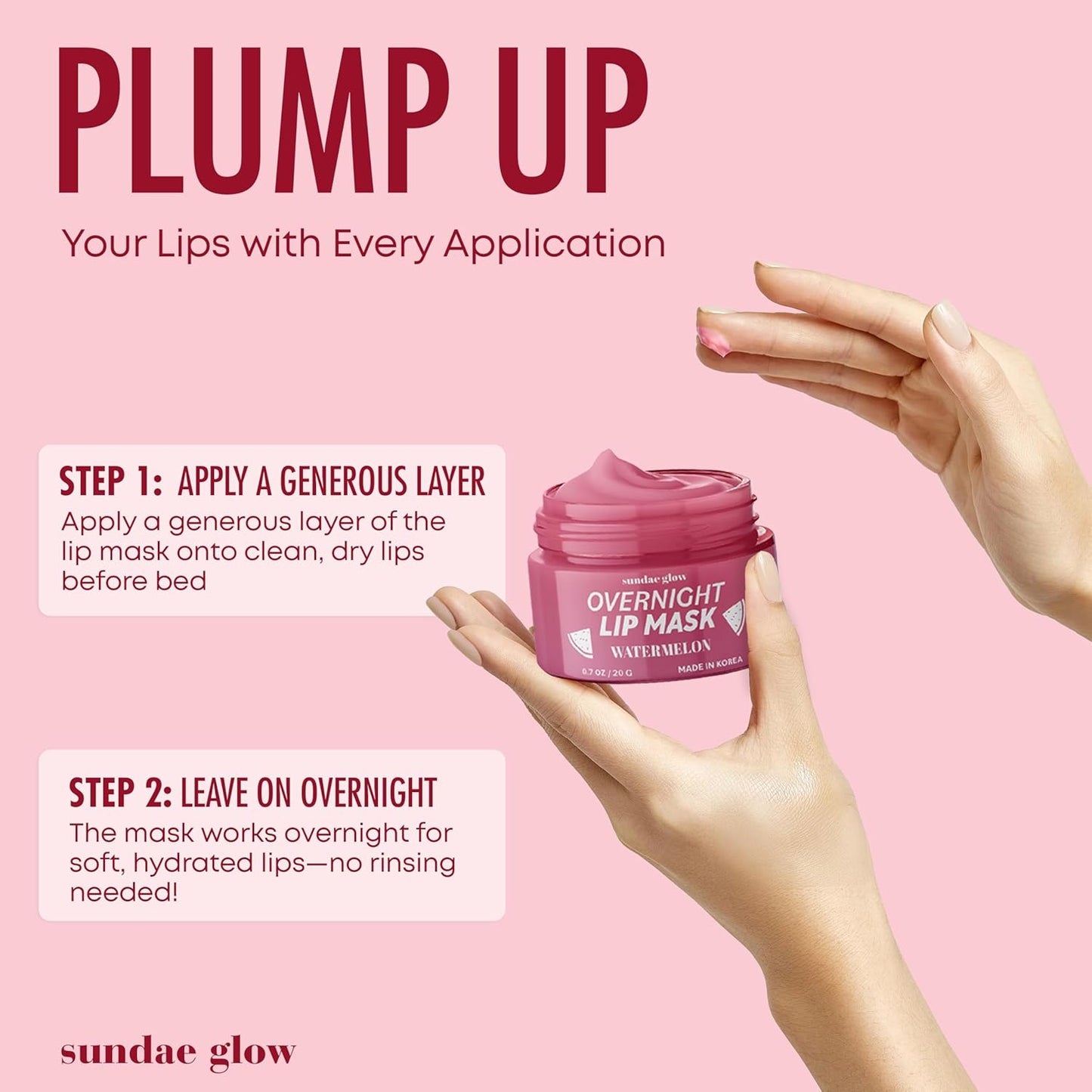 Lip Mask with Watermelon – Overnight Lip Repair, Intense Hydration & Smoothing – Dermatologist Tested, Korean Skin Care – 95% Natural, Clean Beauty, Cruelty-Free – 1 Pack