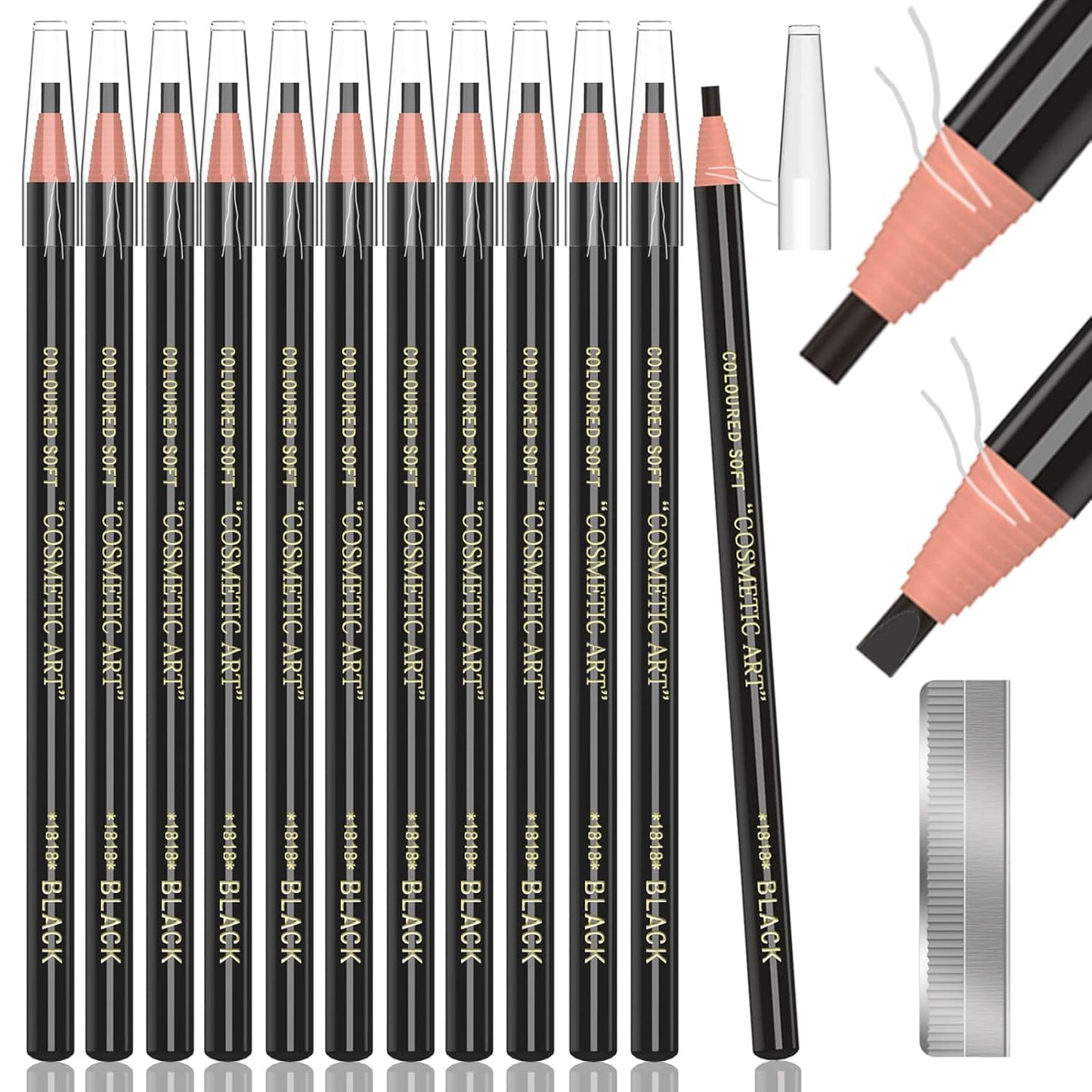 12 Piece Black Colour Waterproof Eyebrows Pencil Tattoo Makeup And Microblading Supplies Kit-Permanent Eye Brow Liners In Waterproof Eyebrow Pencils Peel - Brow Pencil Set For Marking(12 Pcs)