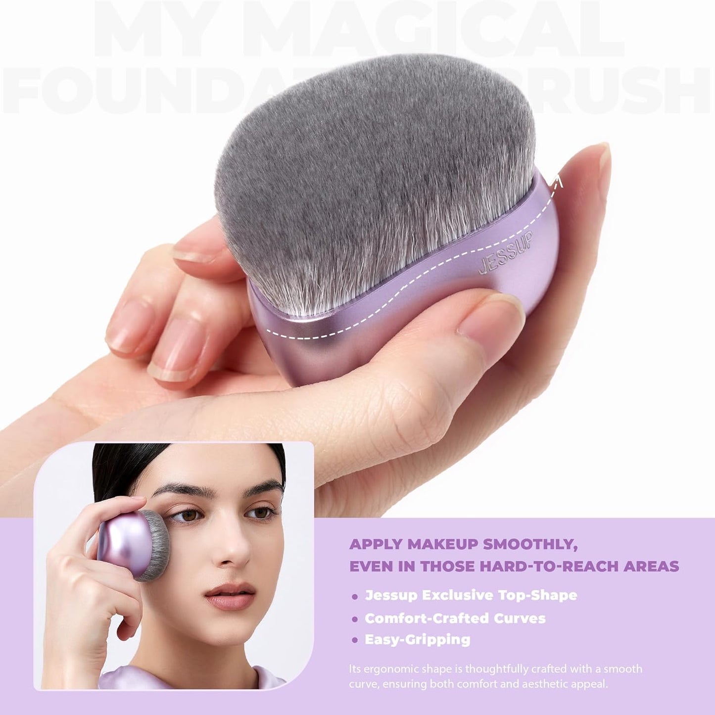 Jessup Foundation Brush for Liquid Makeup, Large Flat Top Kabuki Brush for Blending, Buffing, Stippling, Luxury Purple SF003
