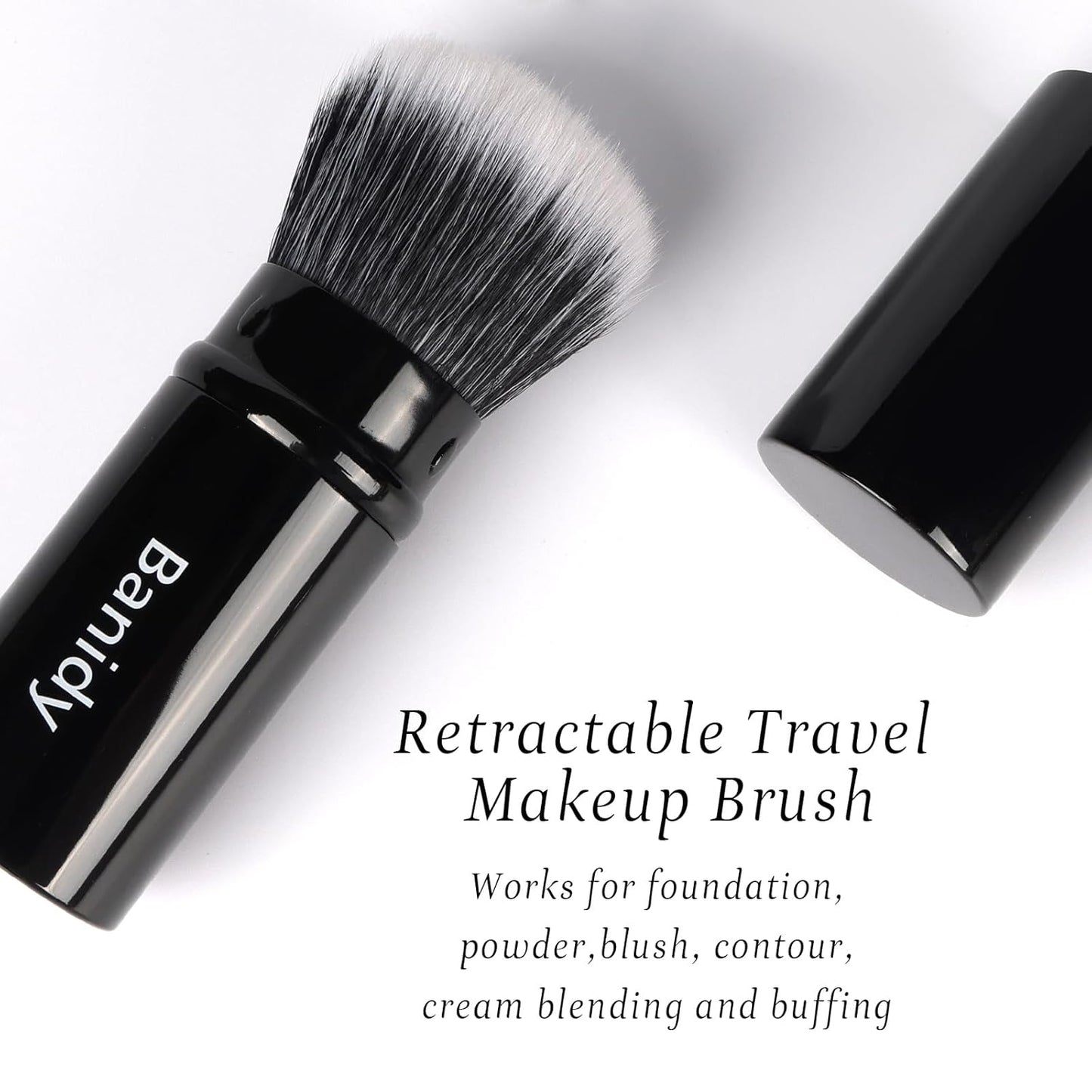 Makeup Brush Kabuki Face Brushes Retractable Travel Blush Kabuki Brush Portable Flawless for Foundation, Powder Blush, Bronzer, Buffing, Liquid, Cream, Cruelty Free with Cover