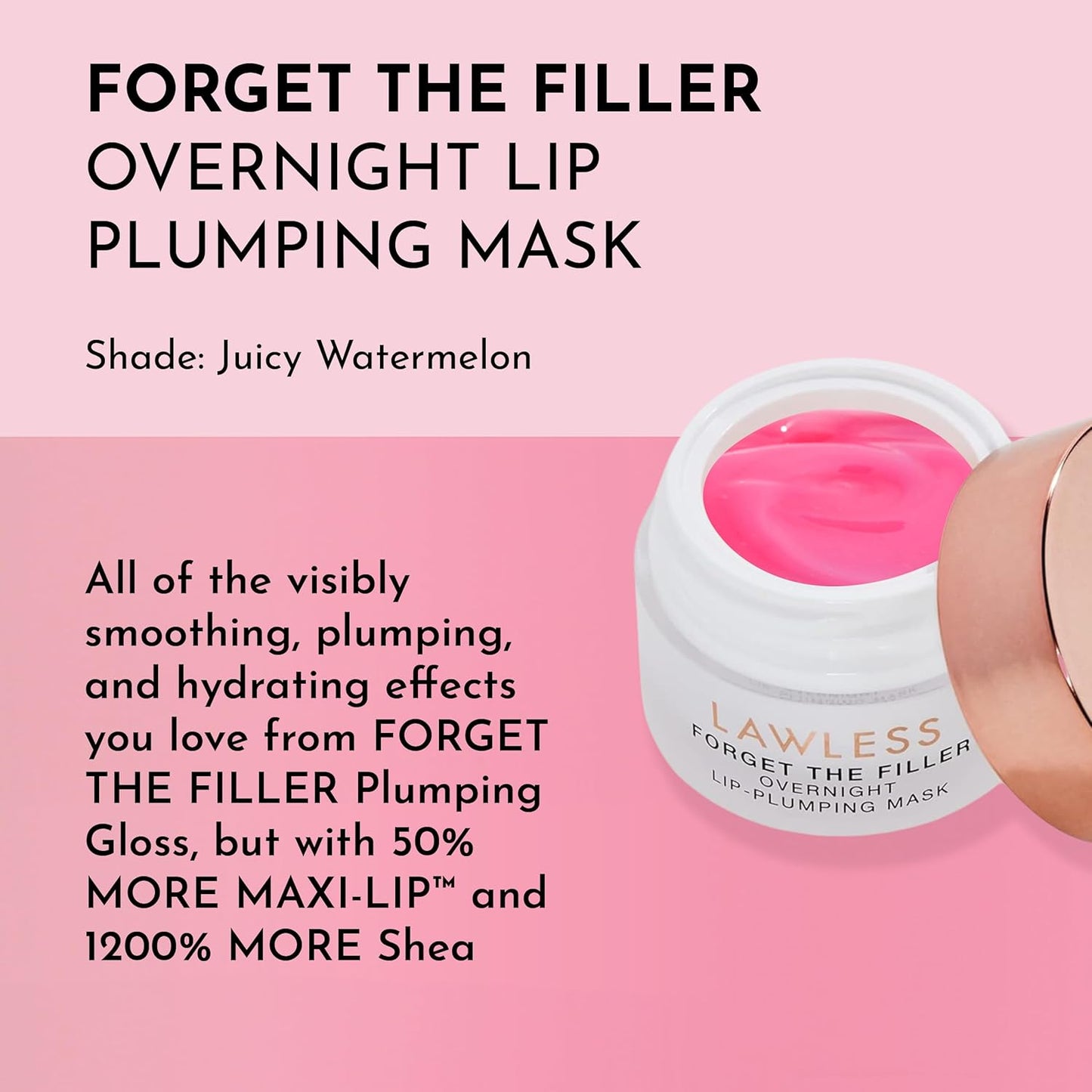 Lawless Women's Forget The Filler Overnight Lip Plumping, Juicy Watermelon, Pink, 0.28 Ounce (Pack of 1)